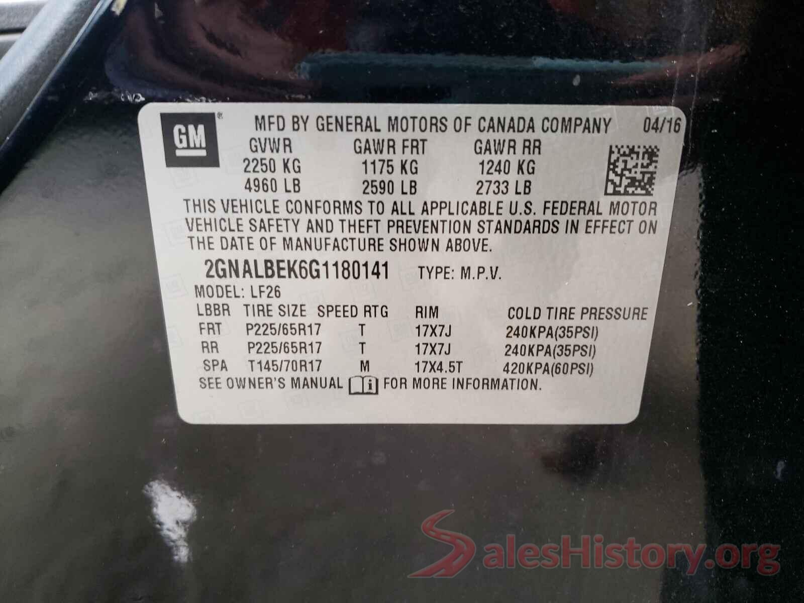 2GNALBEK6G1180141 2016 CHEVROLET EQUINOX