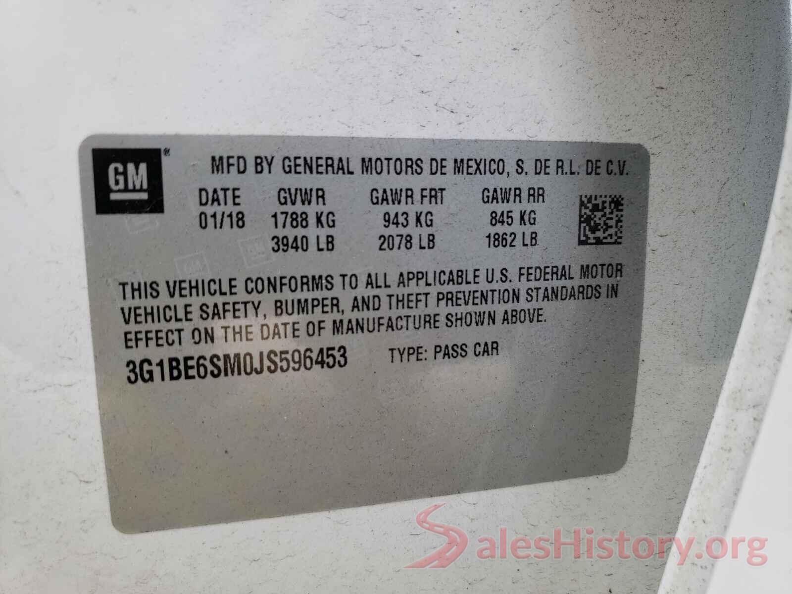 3G1BE6SM0JS596453 2018 CHEVROLET CRUZE