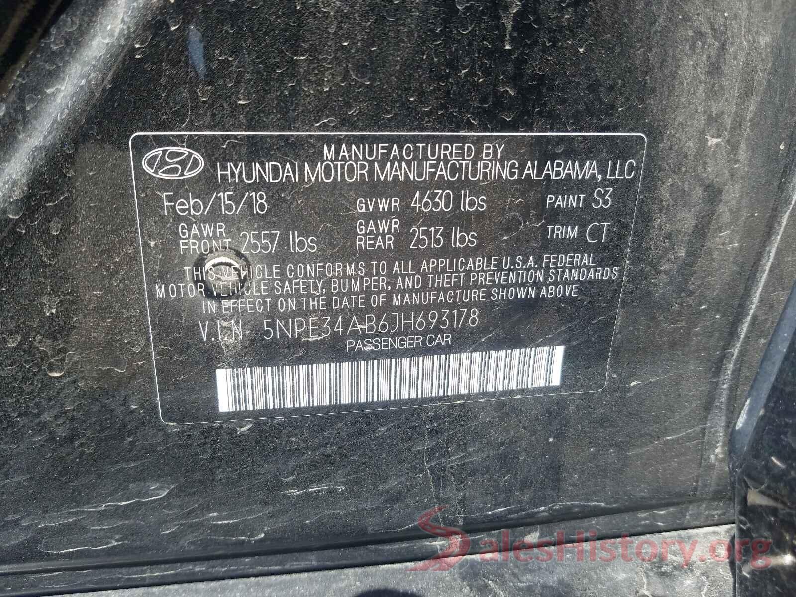 5NPE34AB6JH693178 2018 HYUNDAI SONATA