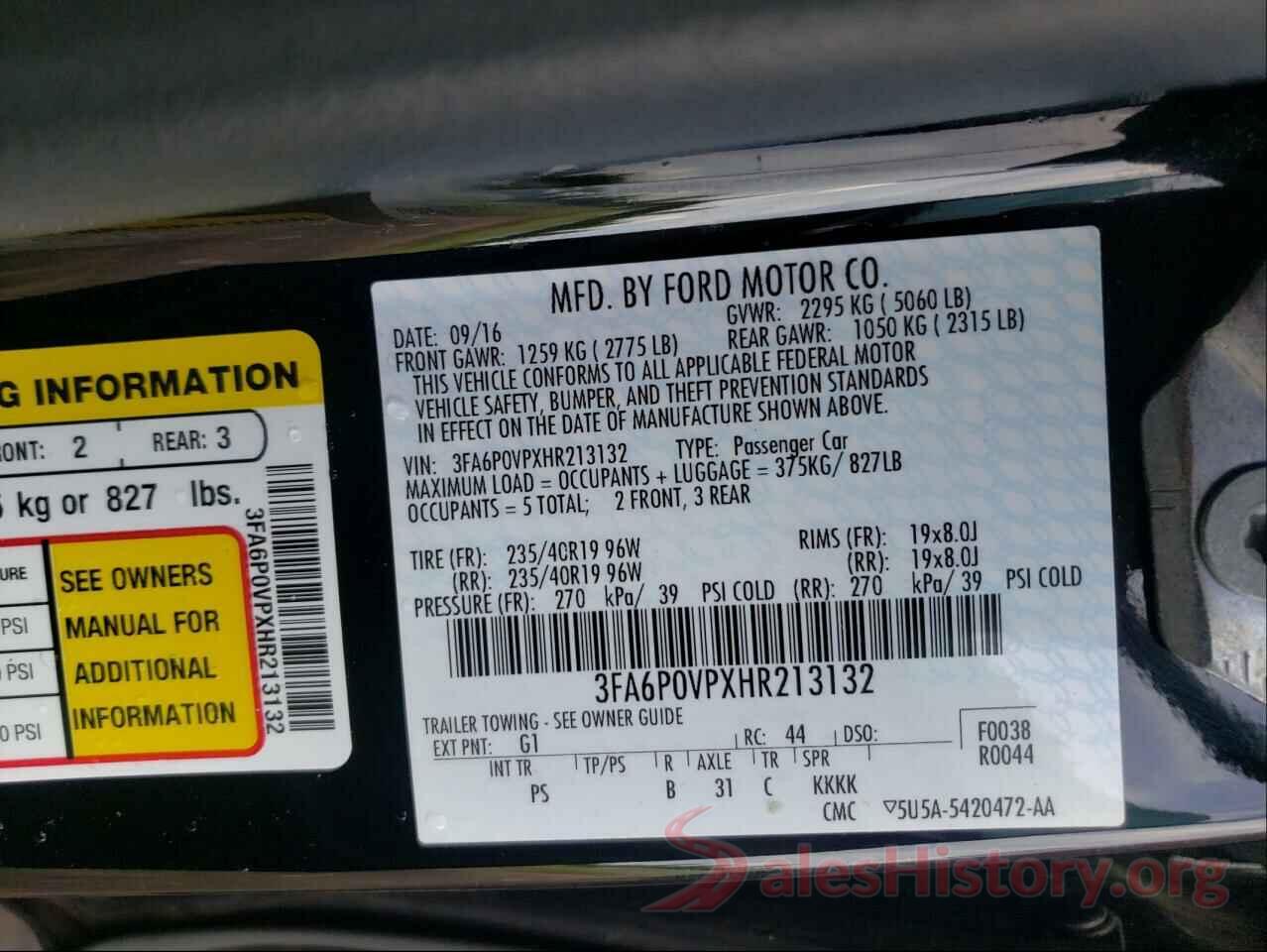 3FA6P0VPXHR213132 2017 FORD FUSION