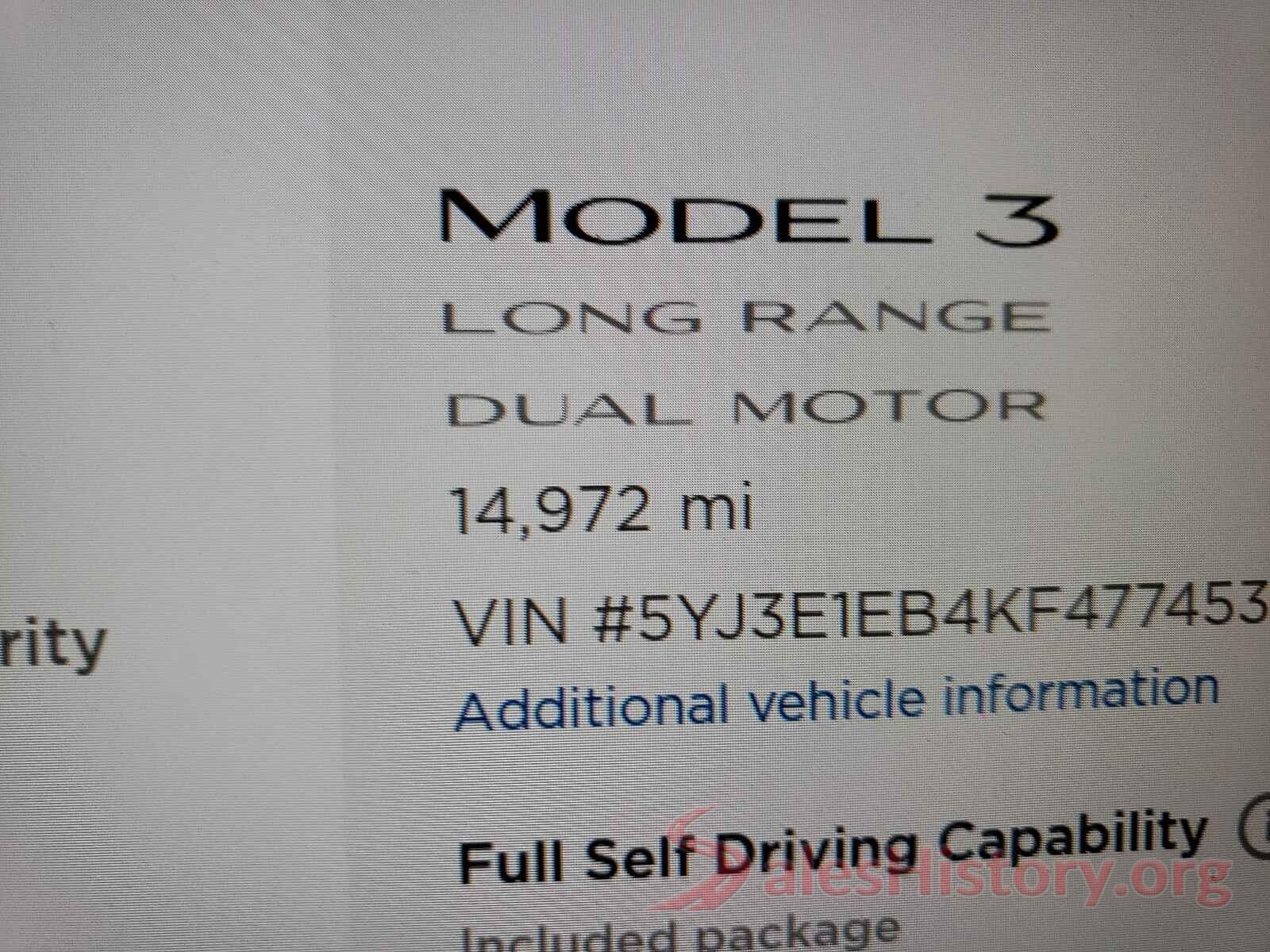 5YJ3E1EB4KF477453 2019 TESLA MODEL 3