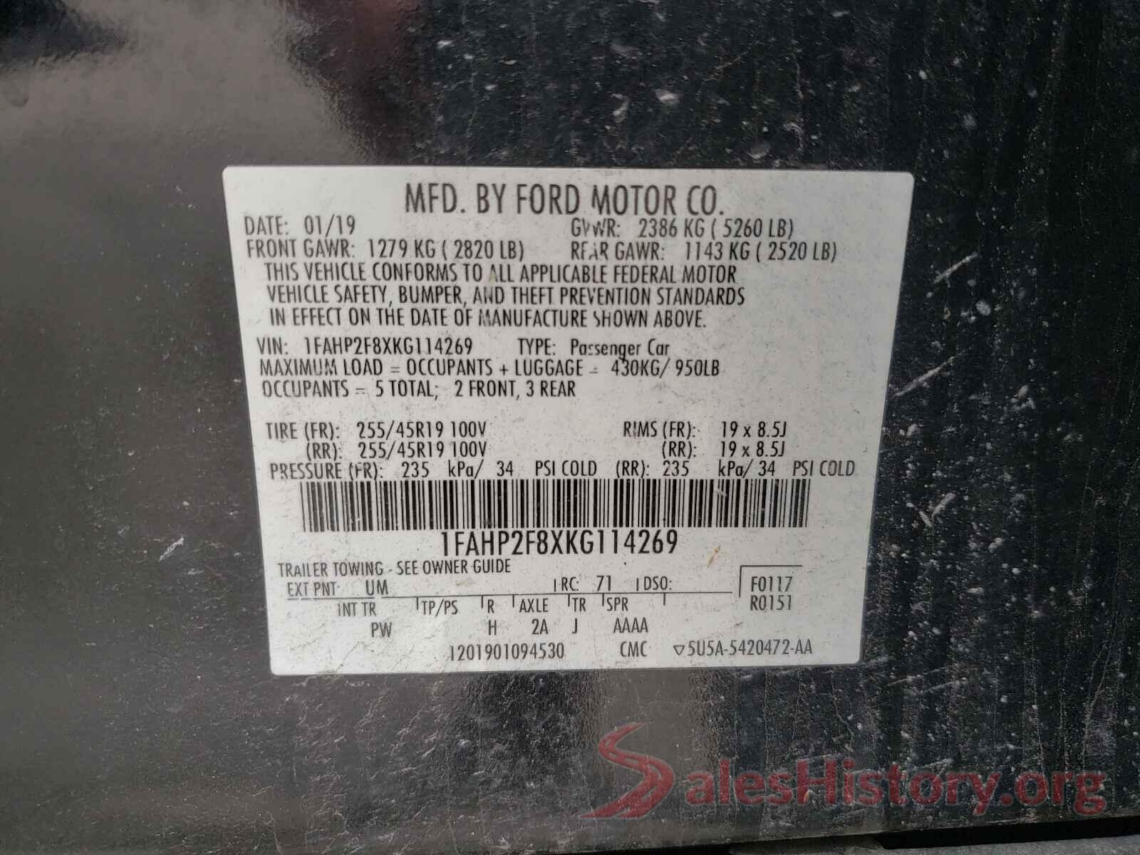 1FAHP2F8XKG114269 2019 FORD TAURUS