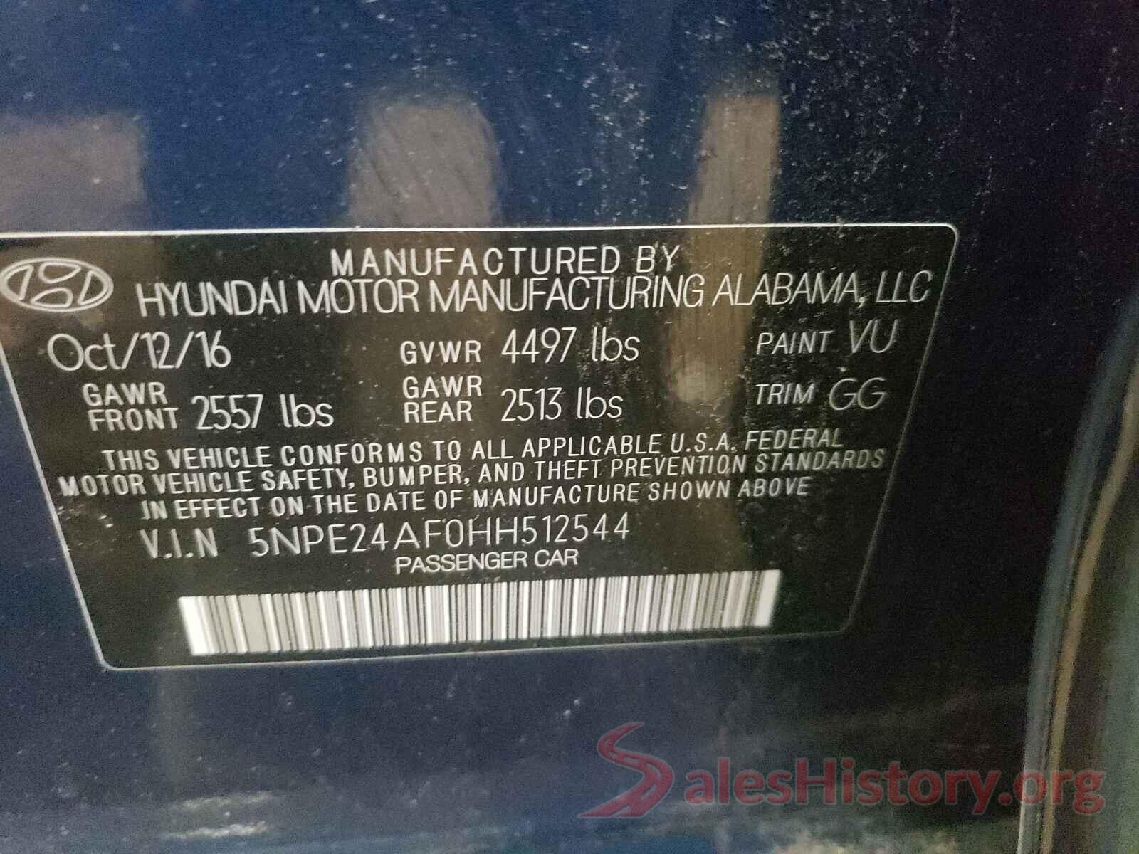 5NPE24AF0HH512544 2017 HYUNDAI SONATA