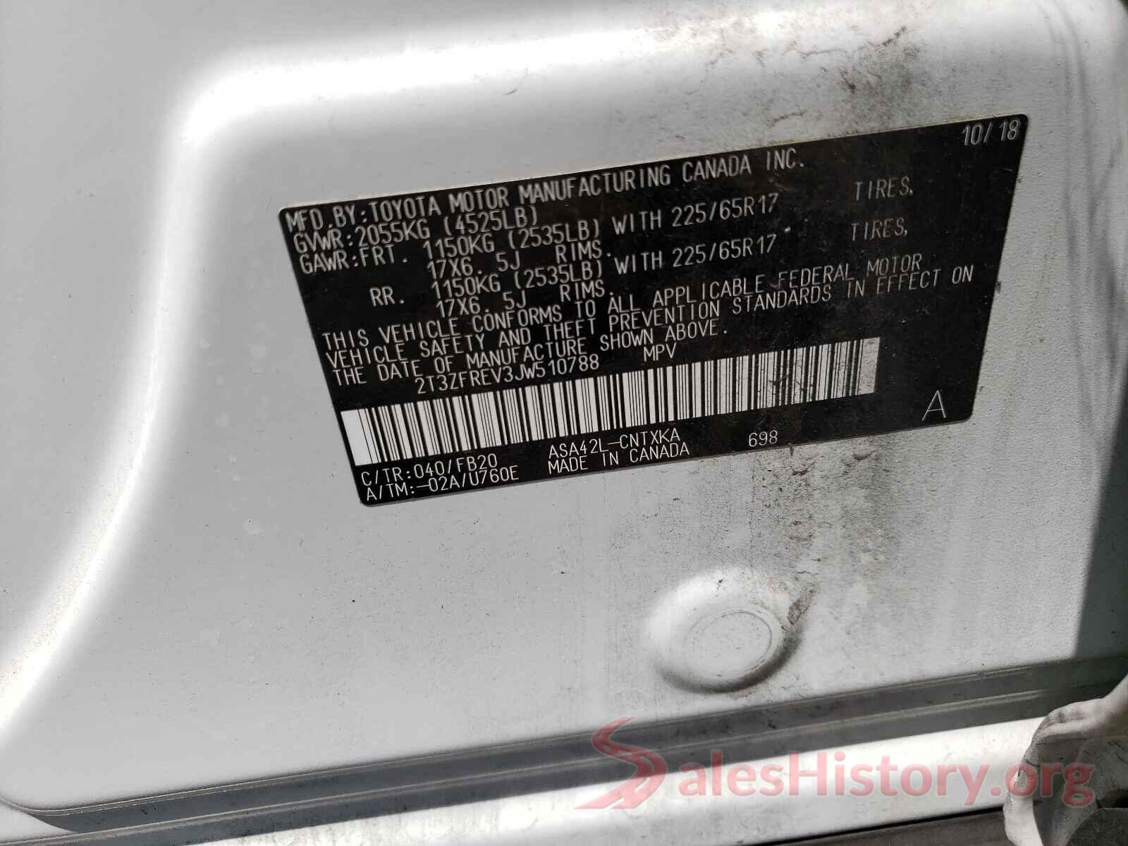 2T3ZFREV3JW510788 2018 TOYOTA RAV4