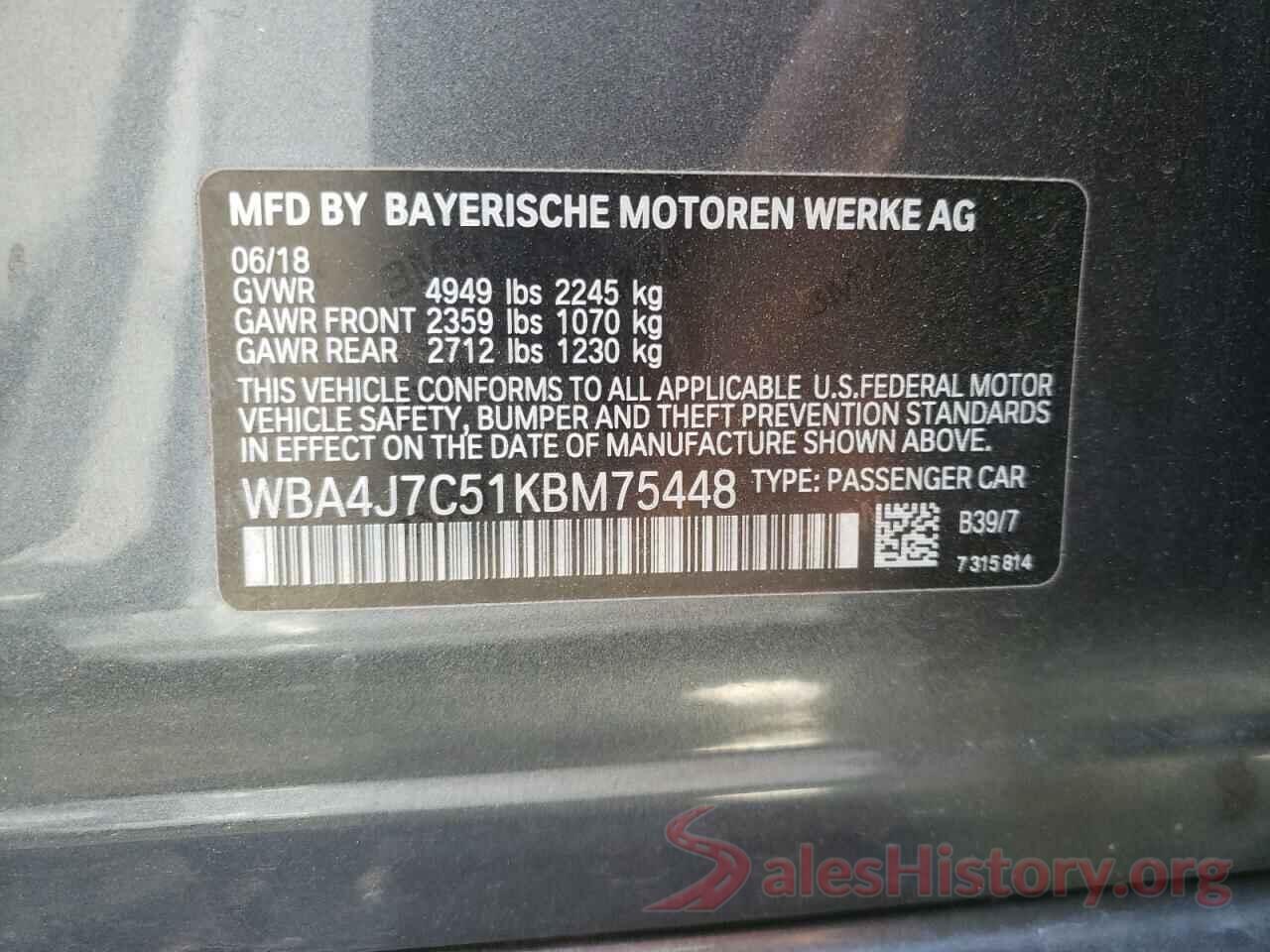 WBA4J7C51KBM75448 2019 BMW 4 SERIES