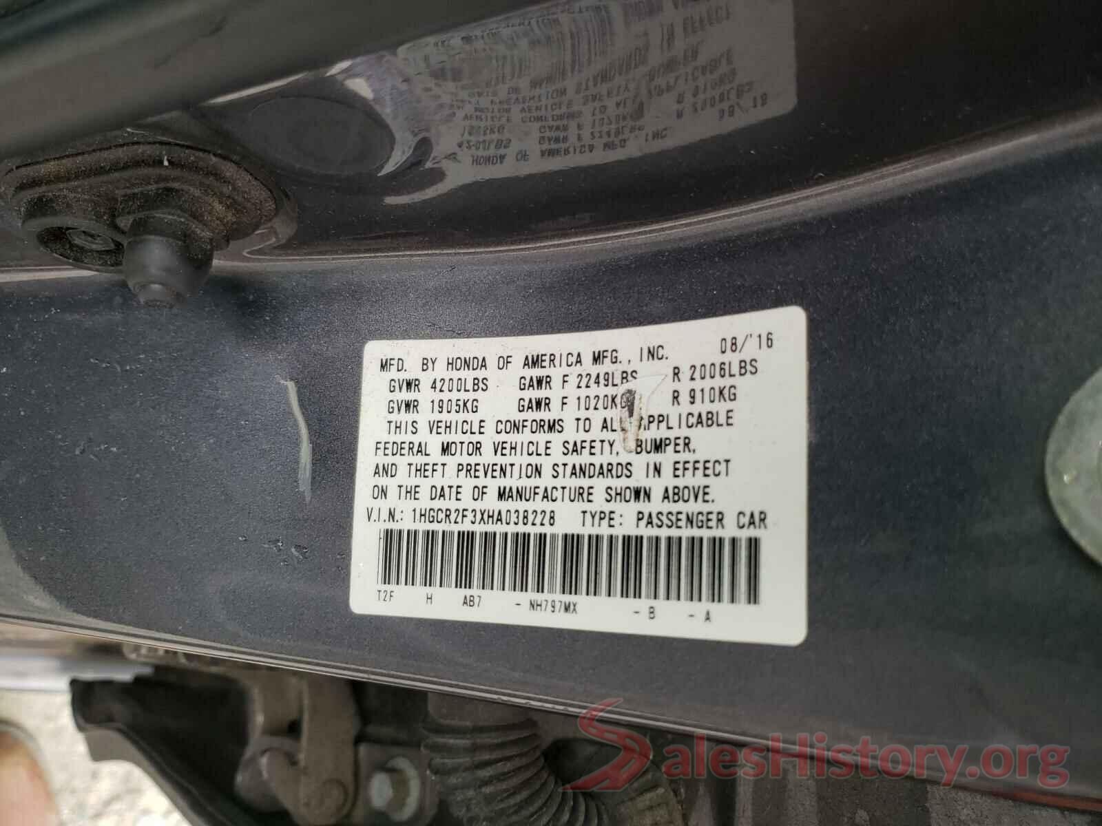 1HGCR2F3XHA038228 2017 HONDA ACCORD