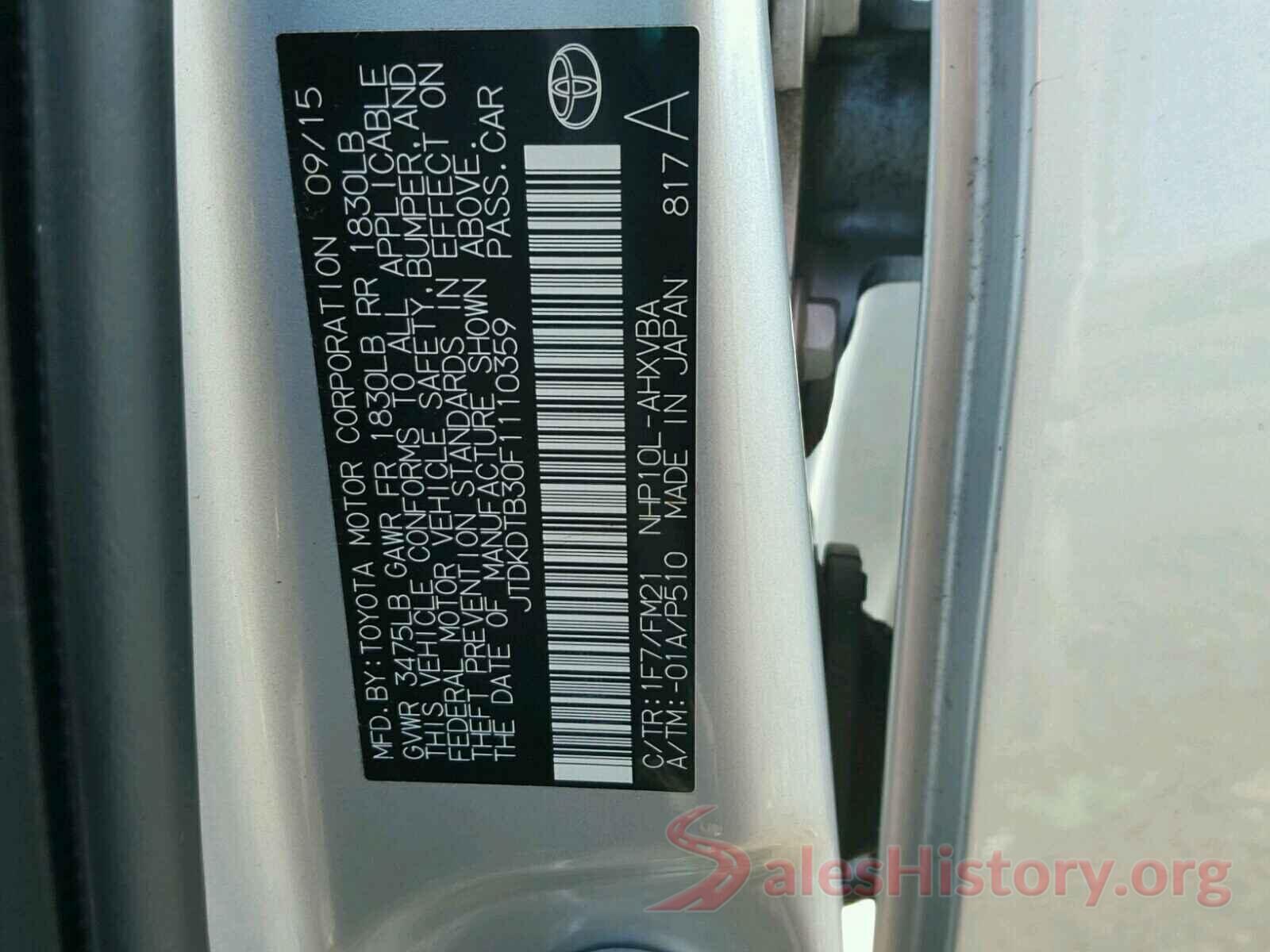 JTDKDTB30F1110359 2015 TOYOTA PRIUS