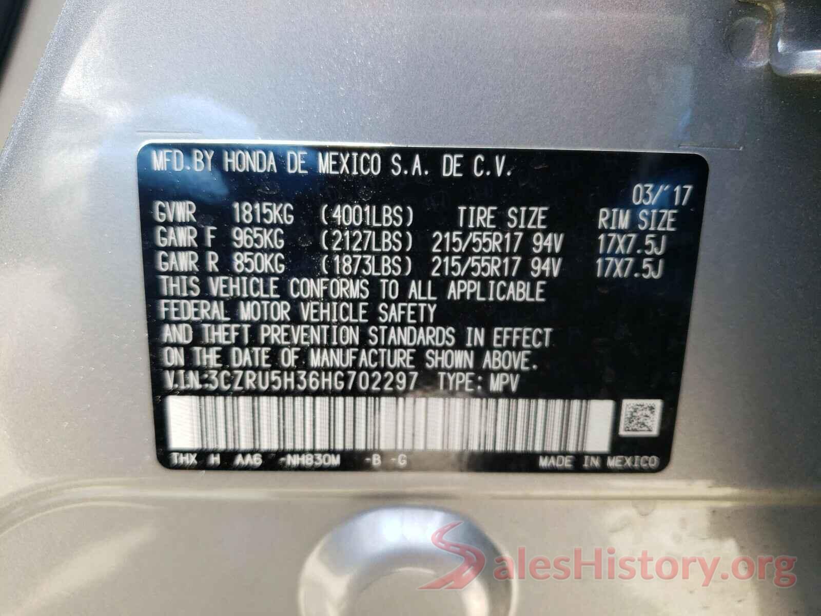 3CZRU5H36HG702297 2017 HONDA HR-V