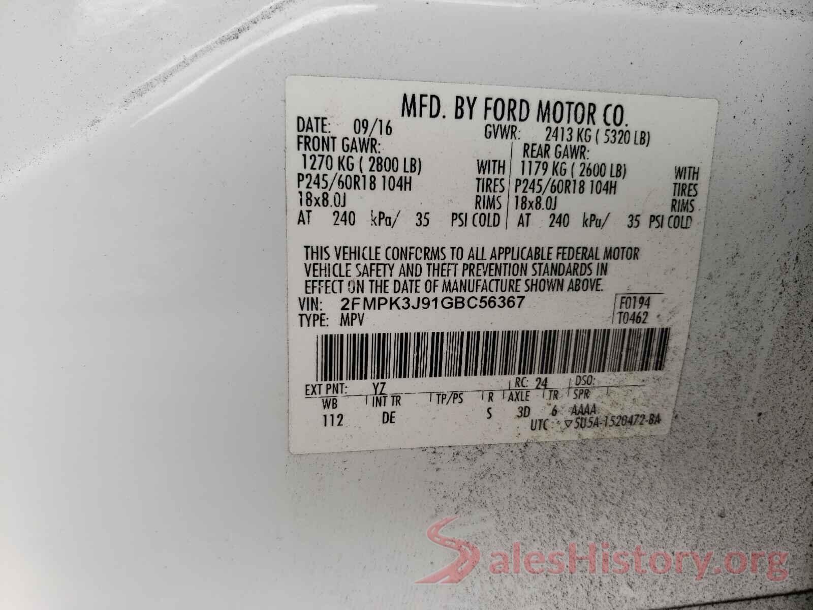 2FMPK3J91GBC56367 2016 FORD EDGE