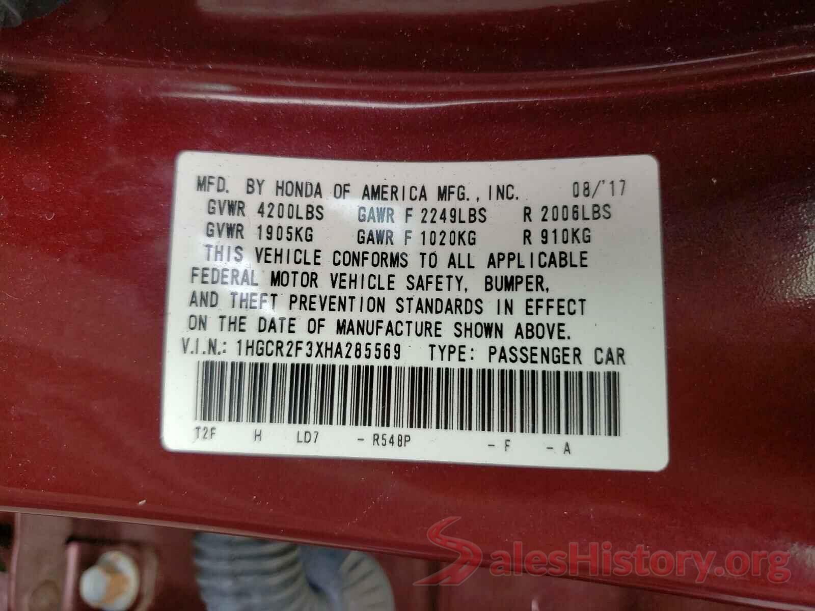 1HGCR2F3XHA285569 2017 HONDA ACCORD