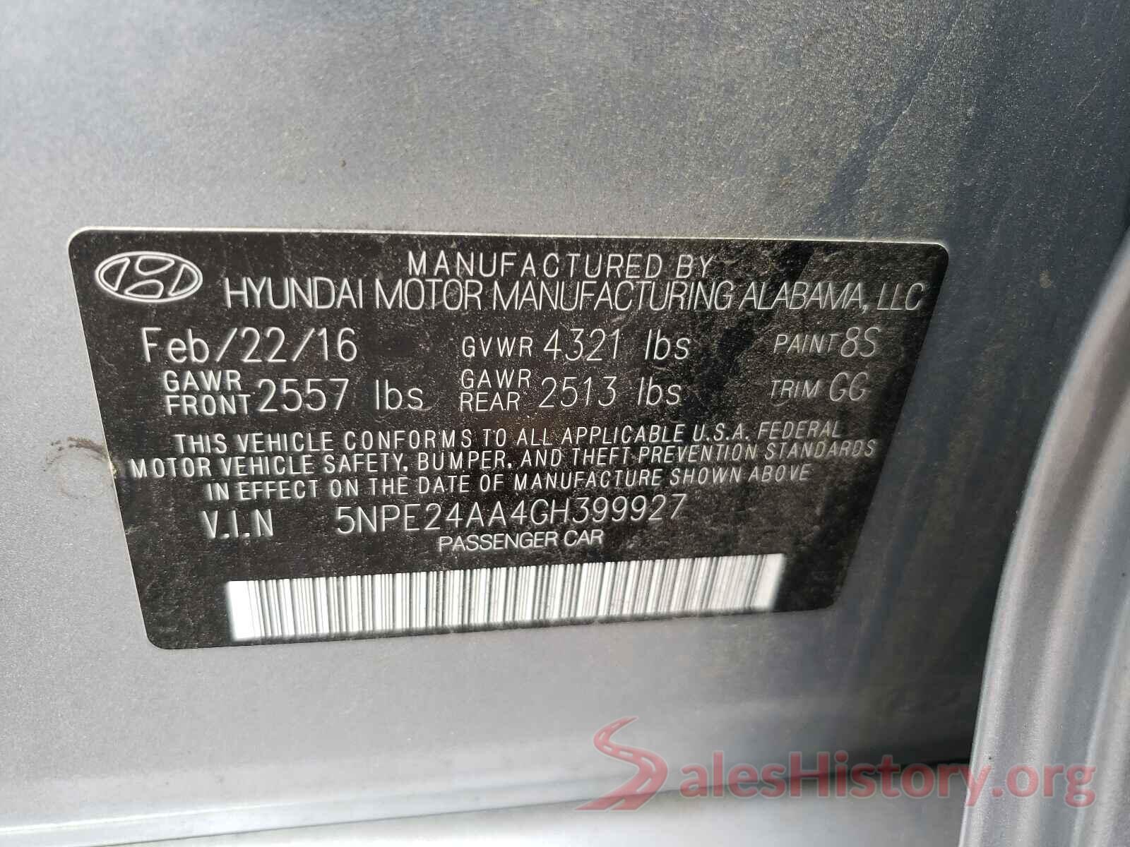 5NPE24AA4GH399927 2016 HYUNDAI SONATA