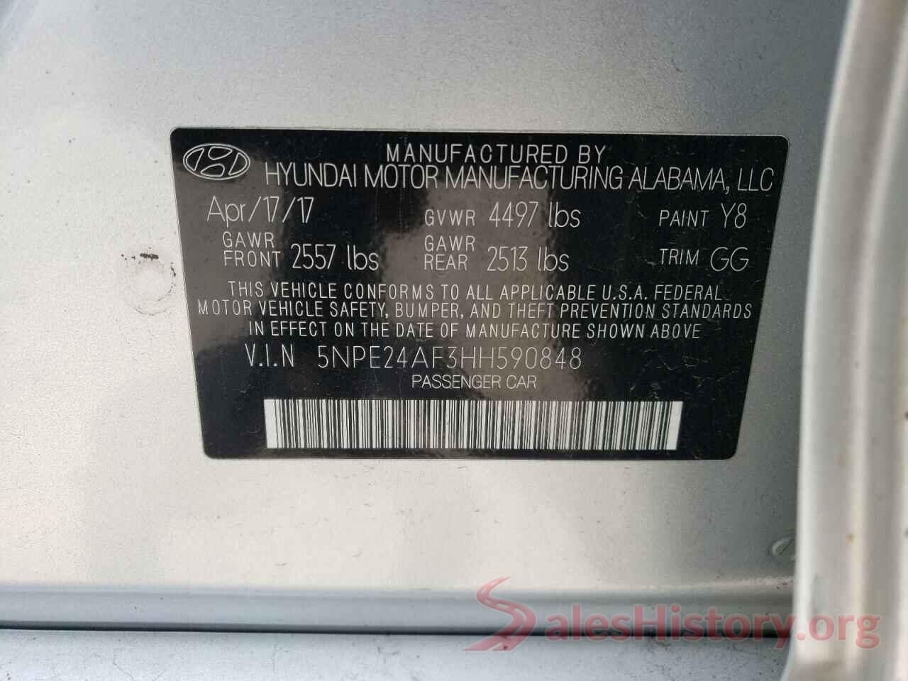 5NPE24AF3HH590848 2017 HYUNDAI SONATA