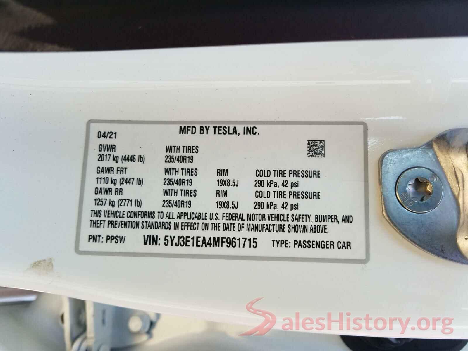 5YJ3E1EA4MF961715 2021 TESLA MODEL 3