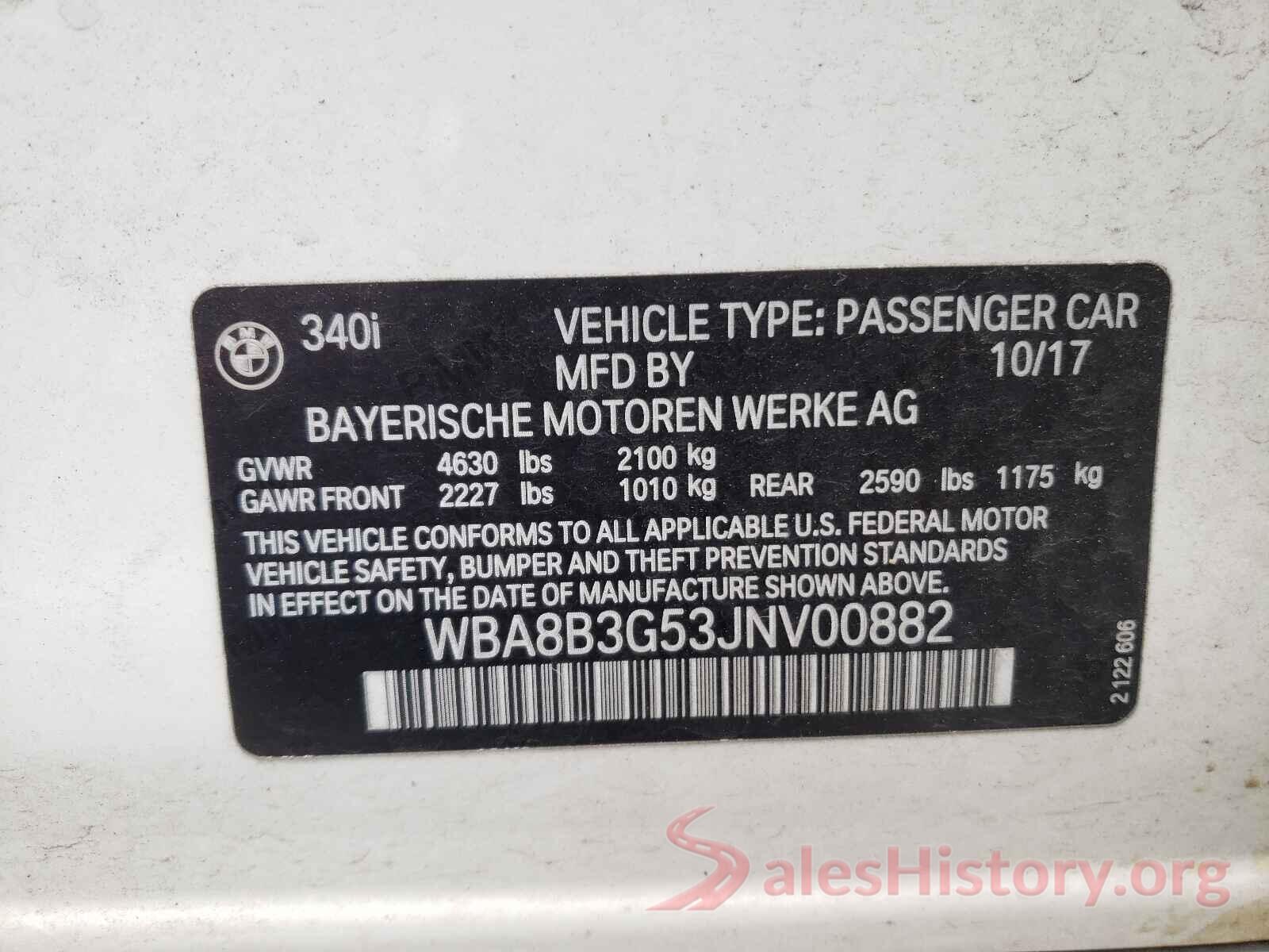 WBA8B3G53JNV00882 2018 BMW 3 SERIES