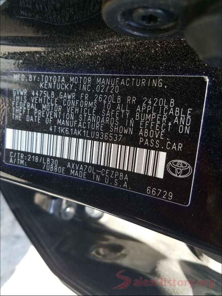 4T1K61AK1LU936537 2020 TOYOTA CAMRY