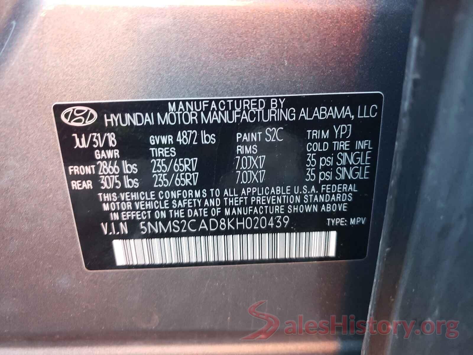 5NMS2CAD8KH020439 2019 HYUNDAI SANTA FE