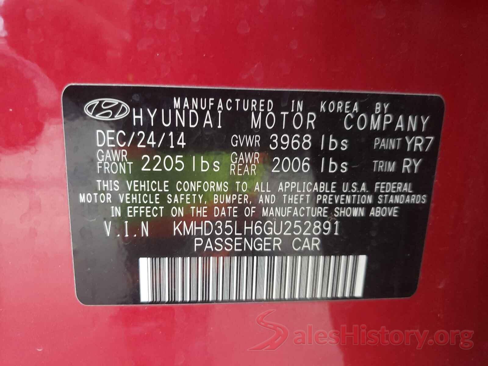 KMHD35LH6GU252891 2016 HYUNDAI ELANTRA