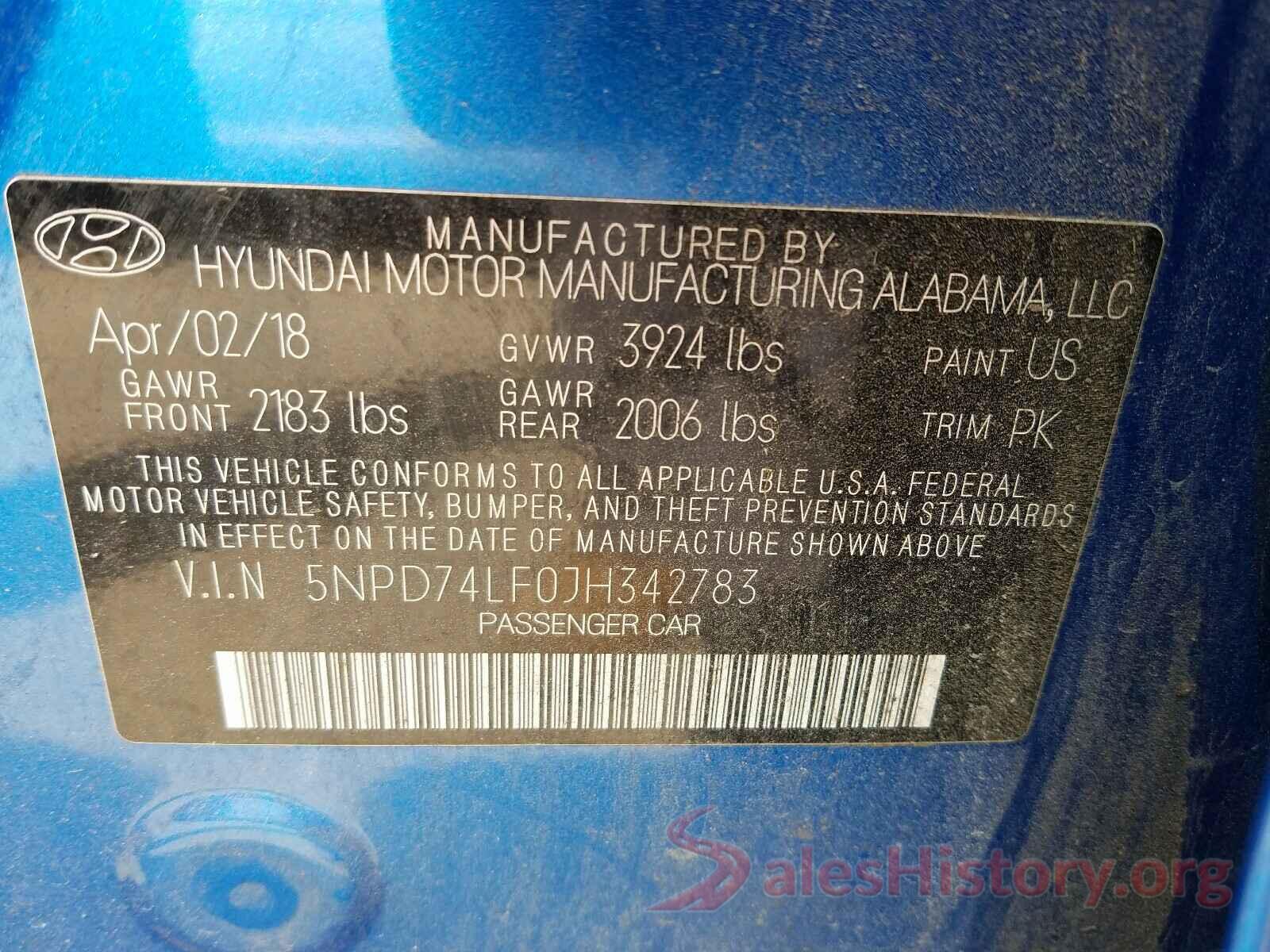 5NPD74LF0JH342783 2018 HYUNDAI ELANTRA