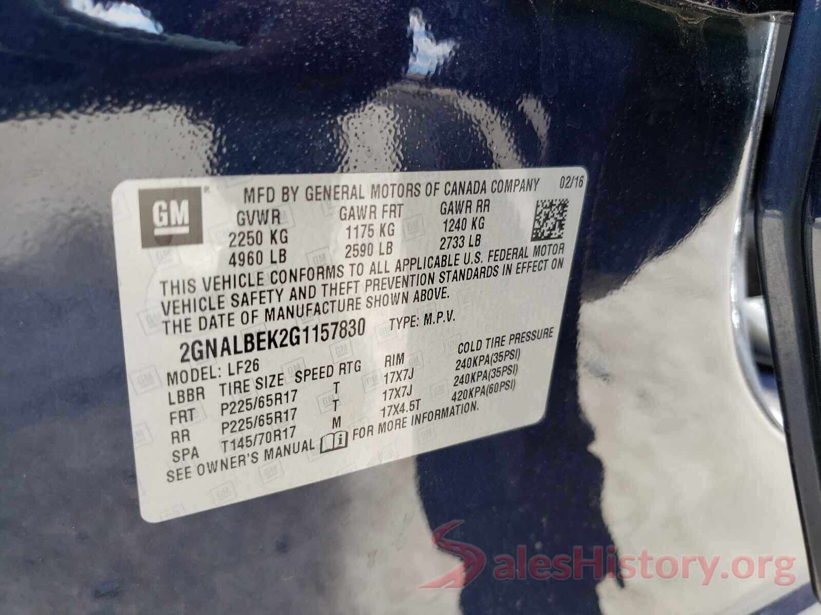 2GNALBEK2G1157830 2016 CHEVROLET EQUINOX