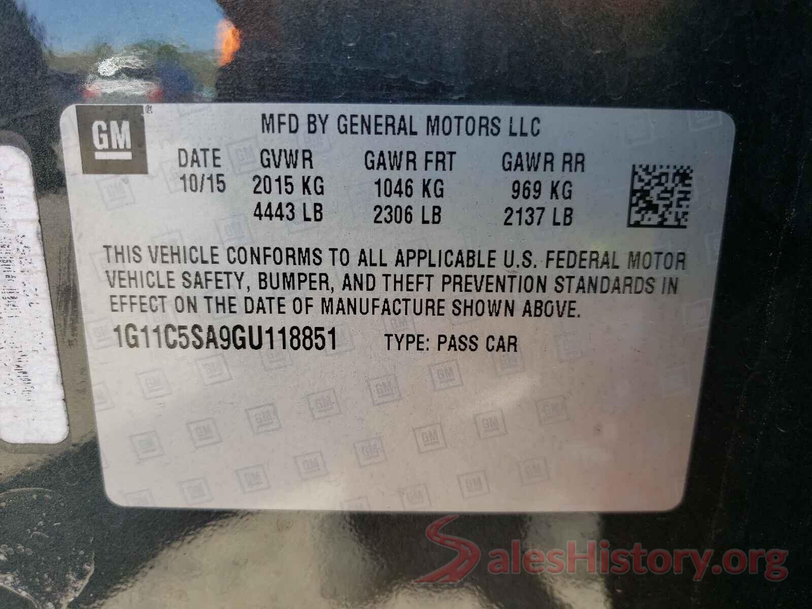 1G11C5SA9GU118851 2016 CHEVROLET MALIBU