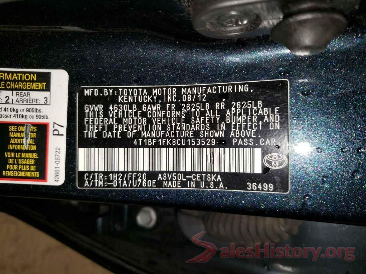 4T1BF1FK8CU153529 2012 TOYOTA CAMRY