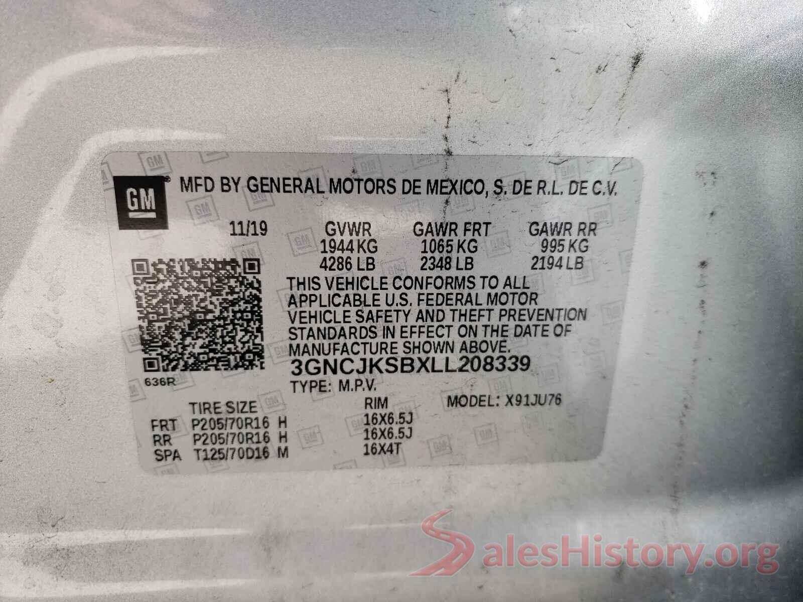 3GNCJKSBXLL208339 2020 CHEVROLET TRAX