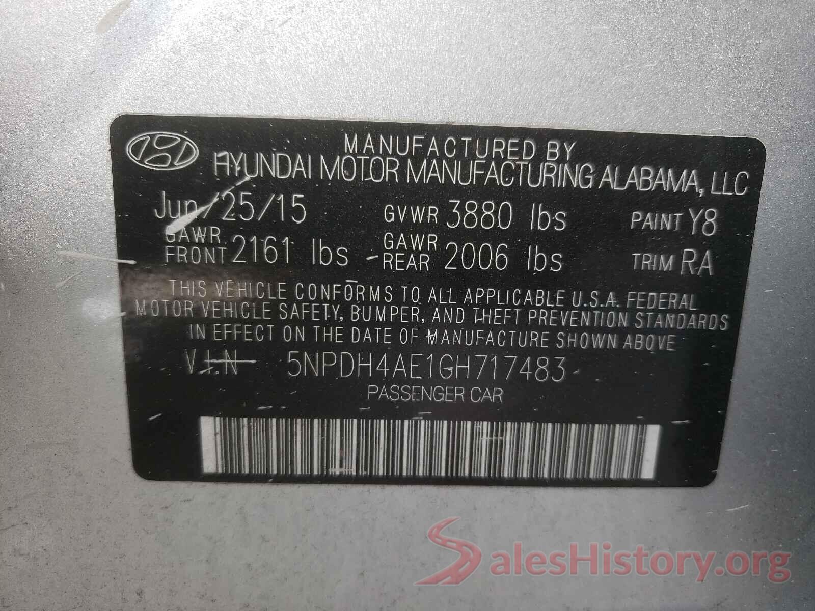 5NPDH4AE1GH717483 2016 HYUNDAI ELANTRA