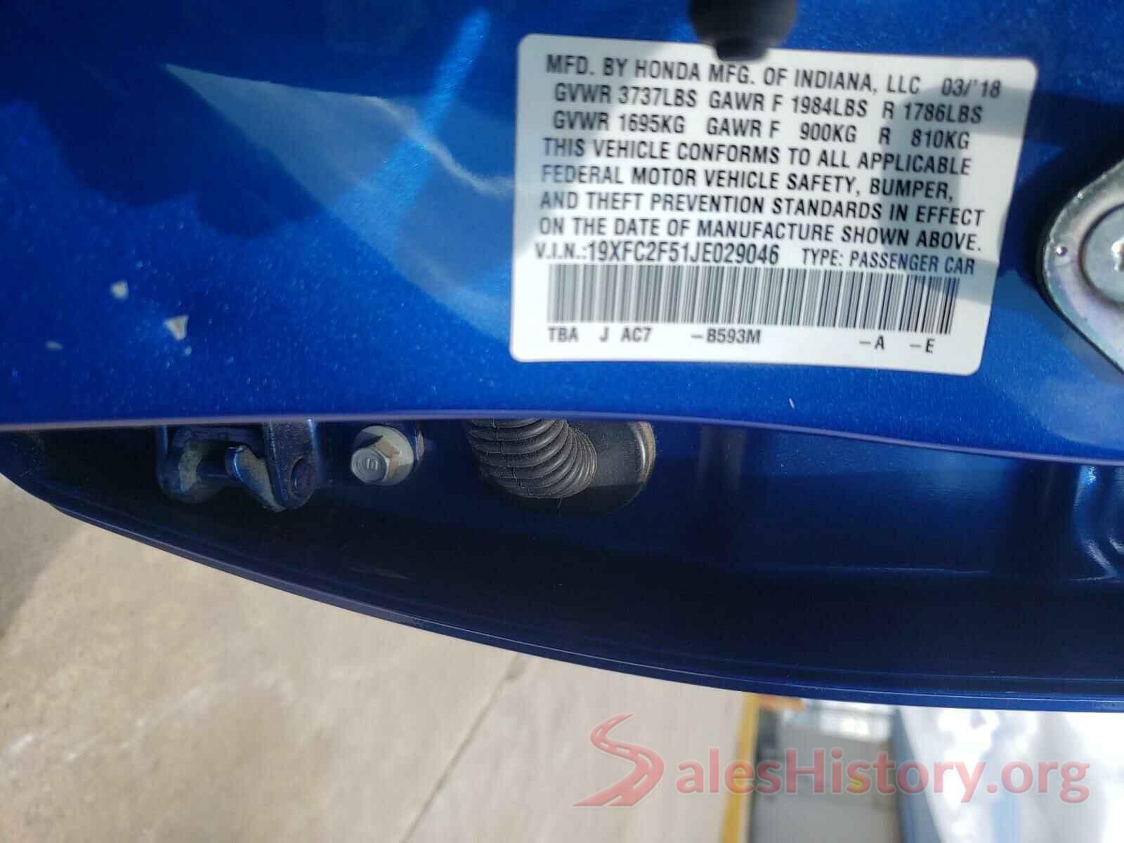 19XFC2F51JE029046 2018 HONDA CIVIC