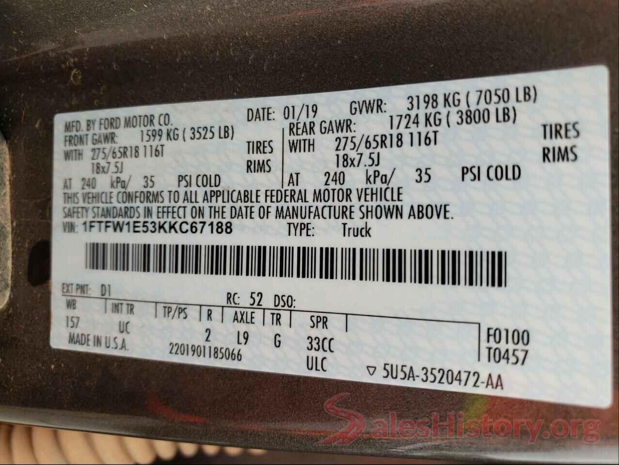 1FTFW1E53KKC67188 2019 FORD F-150