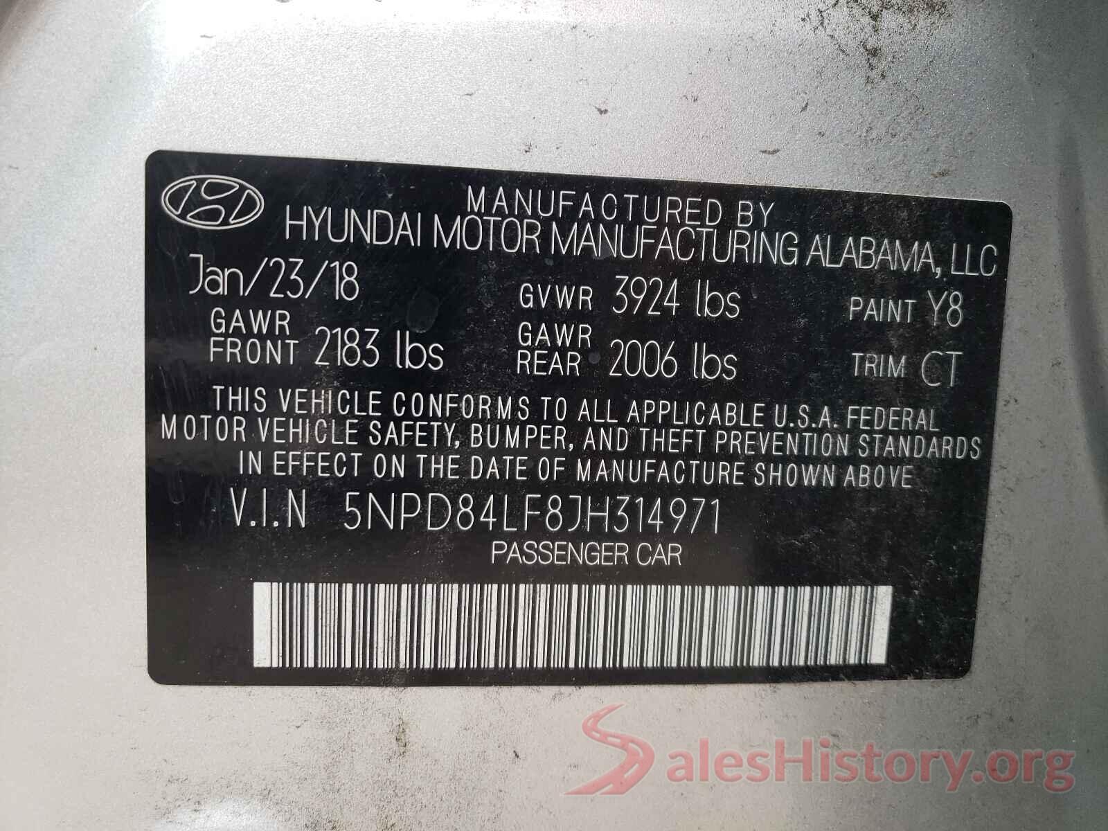 5NPD84LF8JH314971 2018 HYUNDAI ELANTRA