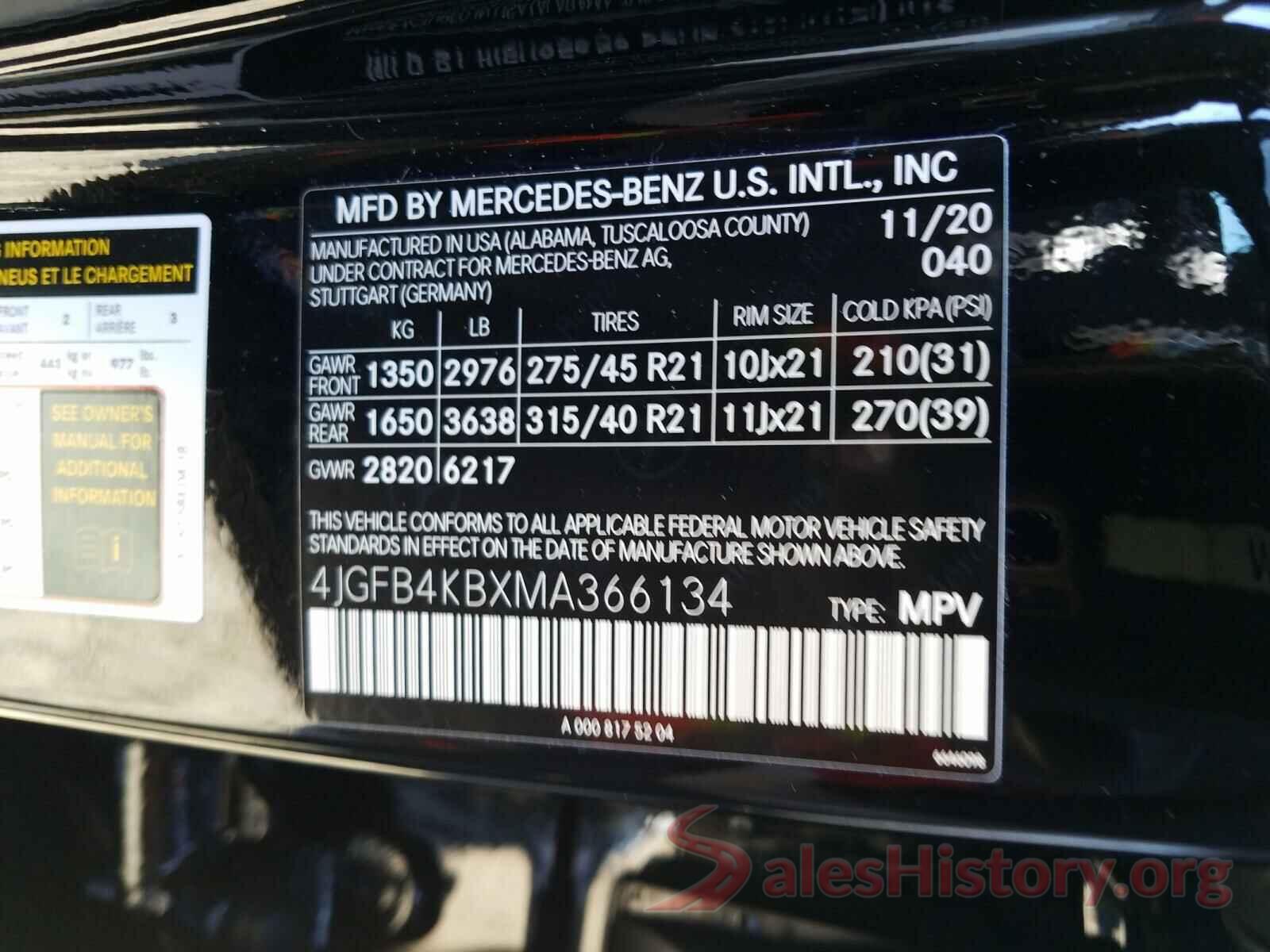 4JGFB4KBXMA366134 2021 MERCEDES-BENZ G CLASS