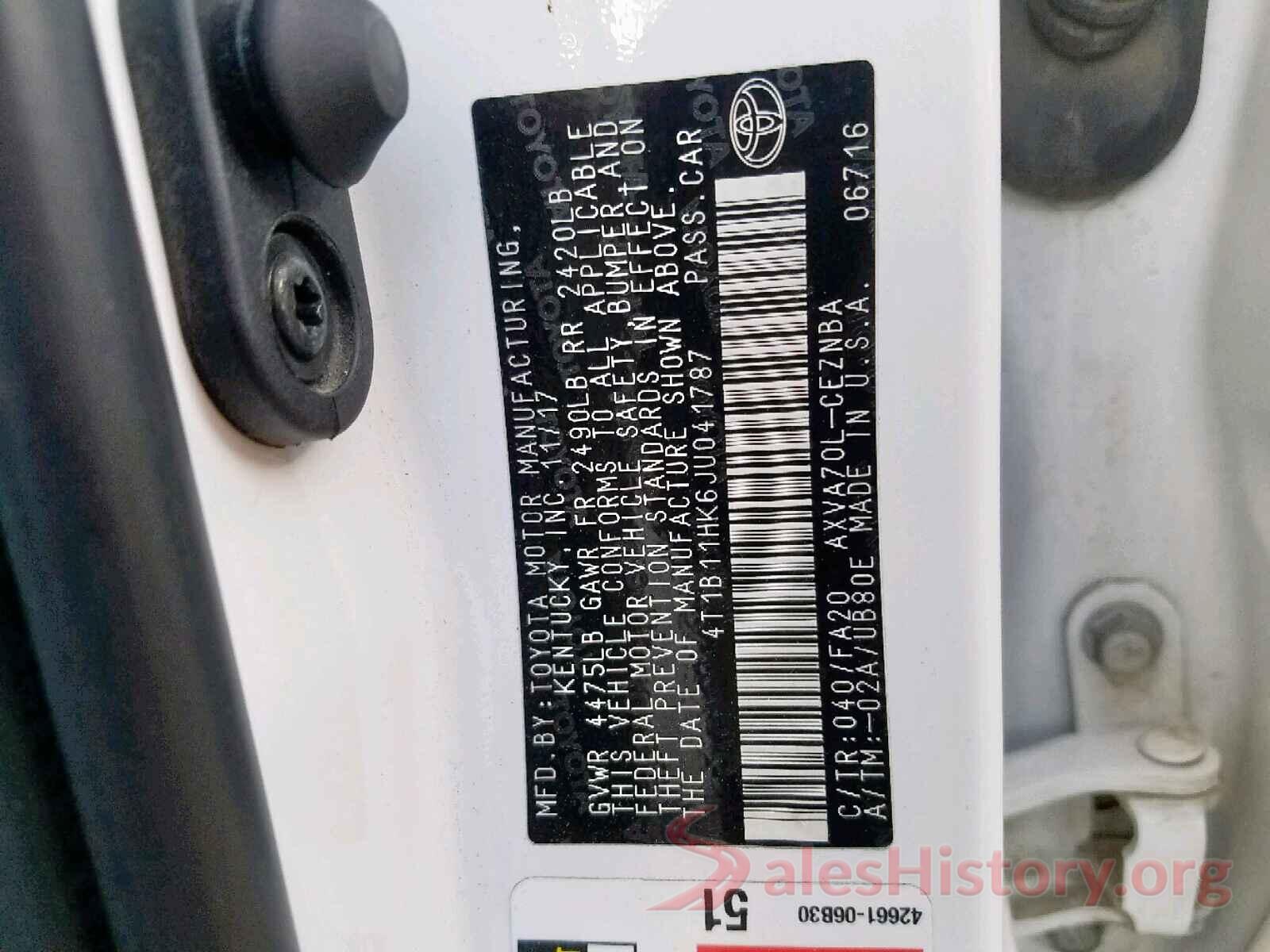 4T1B11HK6JU041787 2018 TOYOTA CAMRY