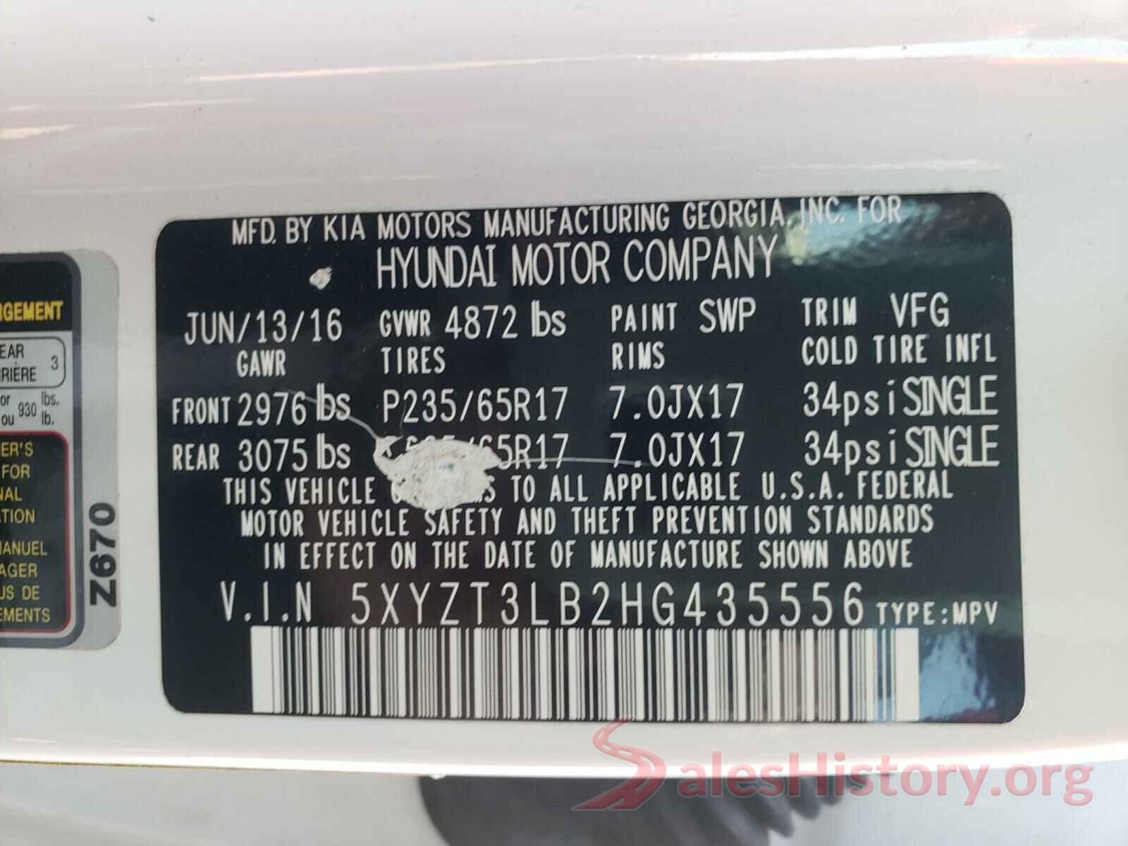 5XYZT3LB2HG435556 2017 HYUNDAI SANTA FE