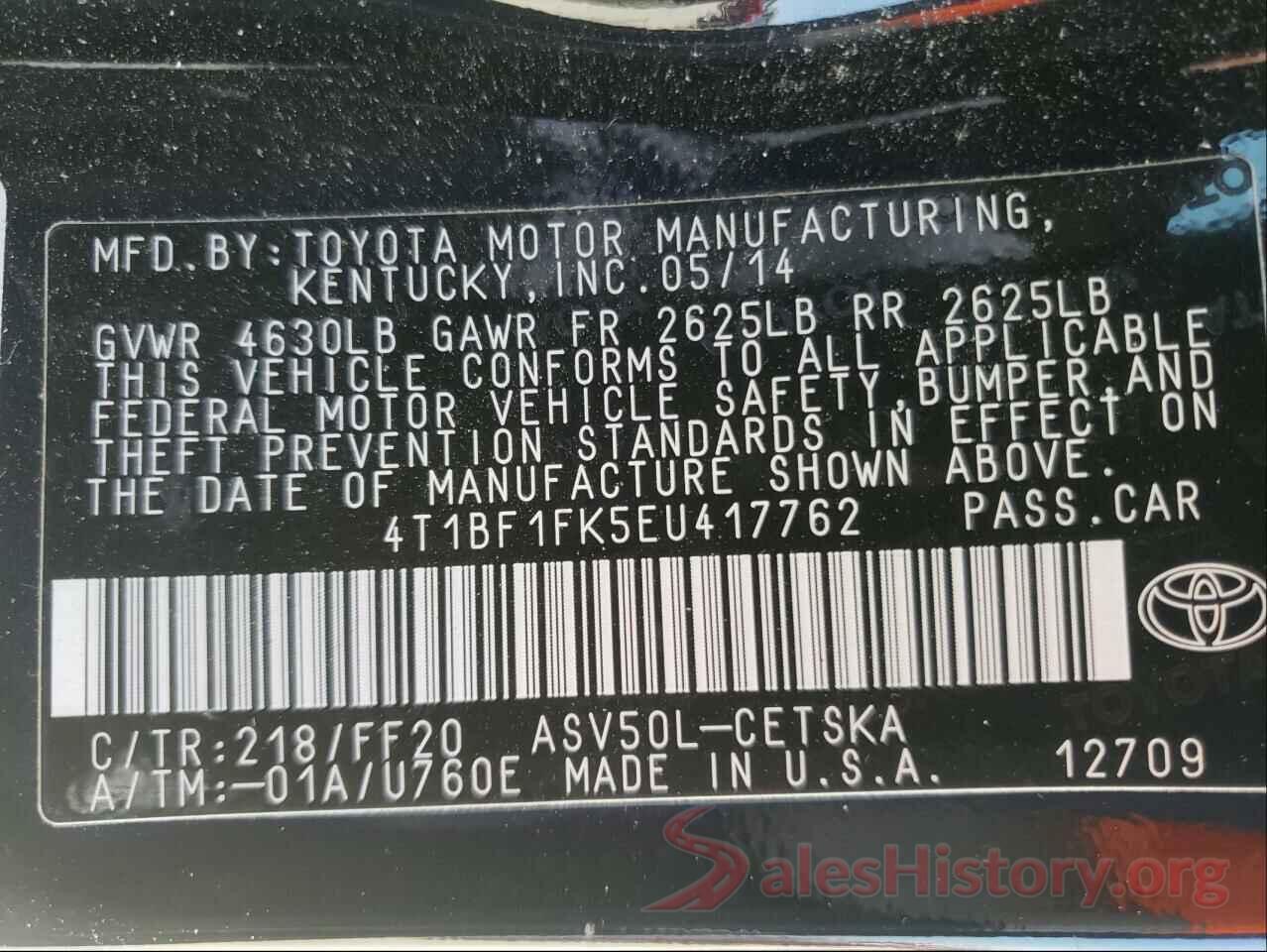 4T1BF1FK5EU417762 2014 TOYOTA CAMRY