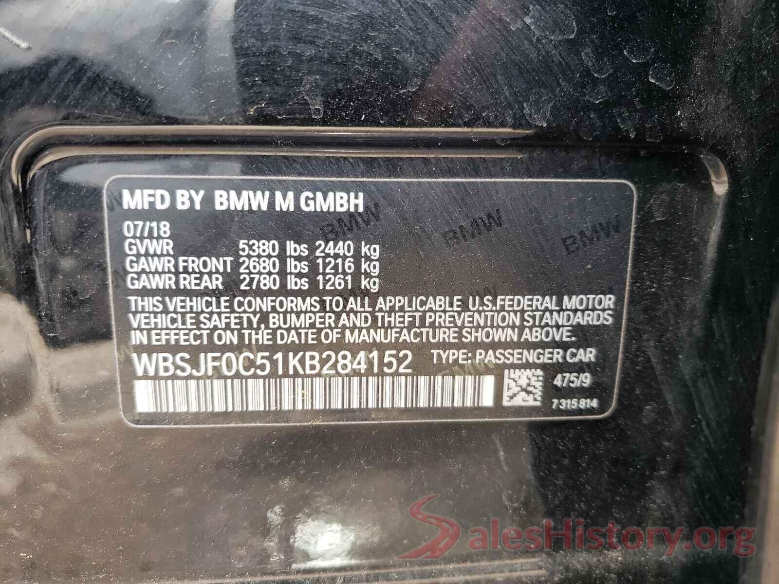 WBSJF0C51KB284152 2019 BMW M5