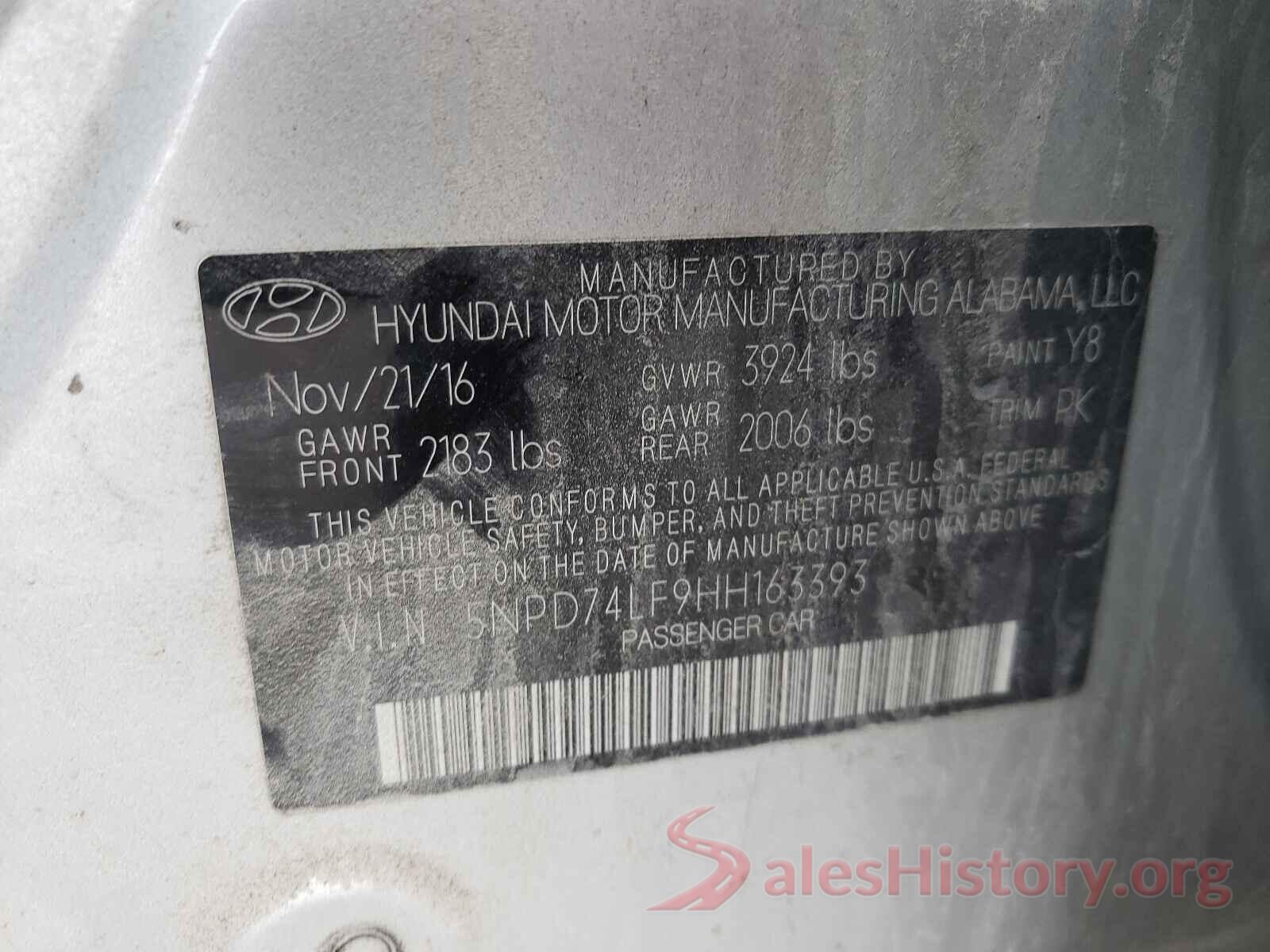 5NPD74LF9HH163393 2017 HYUNDAI ELANTRA