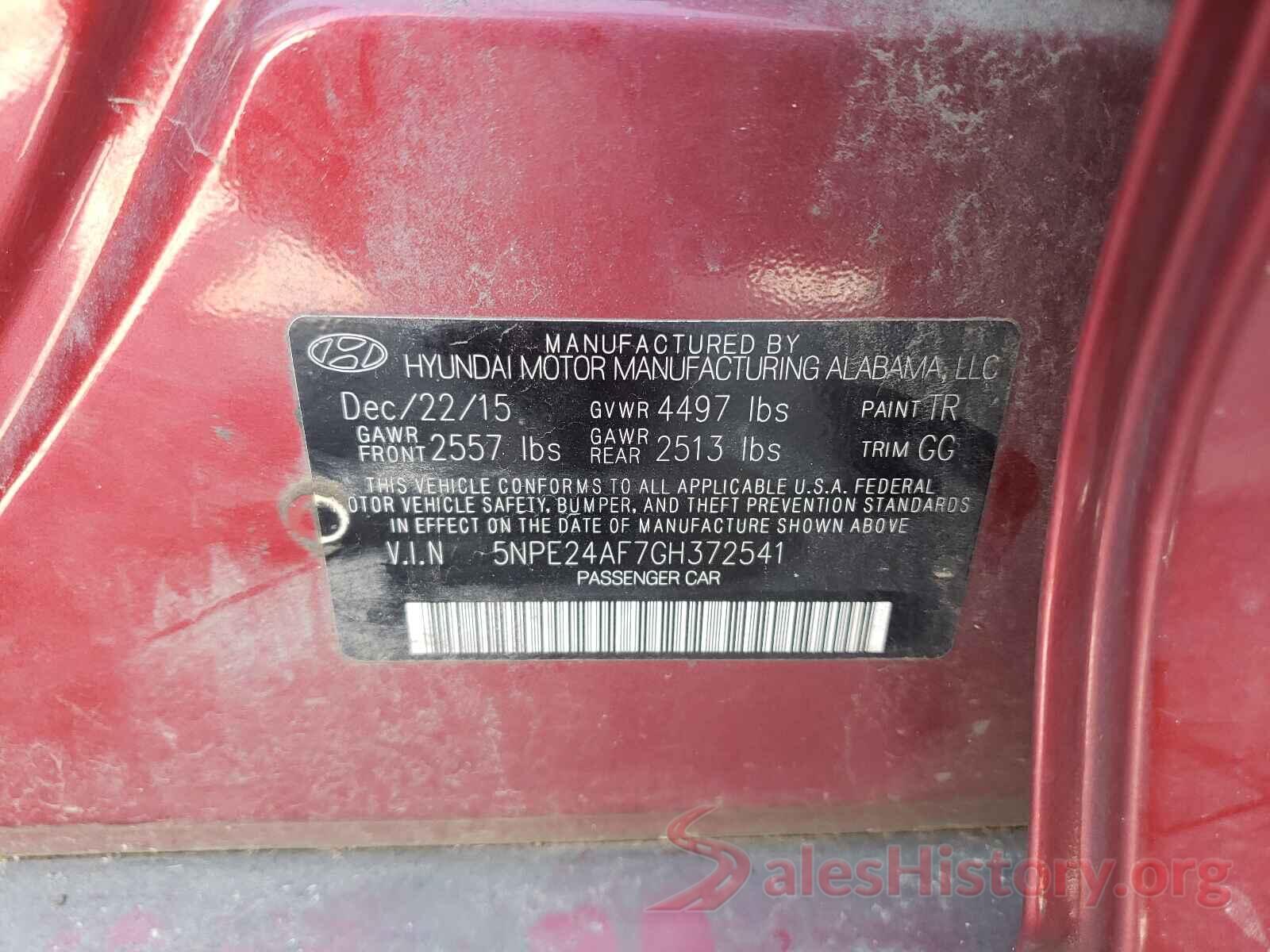 5NPE24AF7GH372541 2016 HYUNDAI SONATA