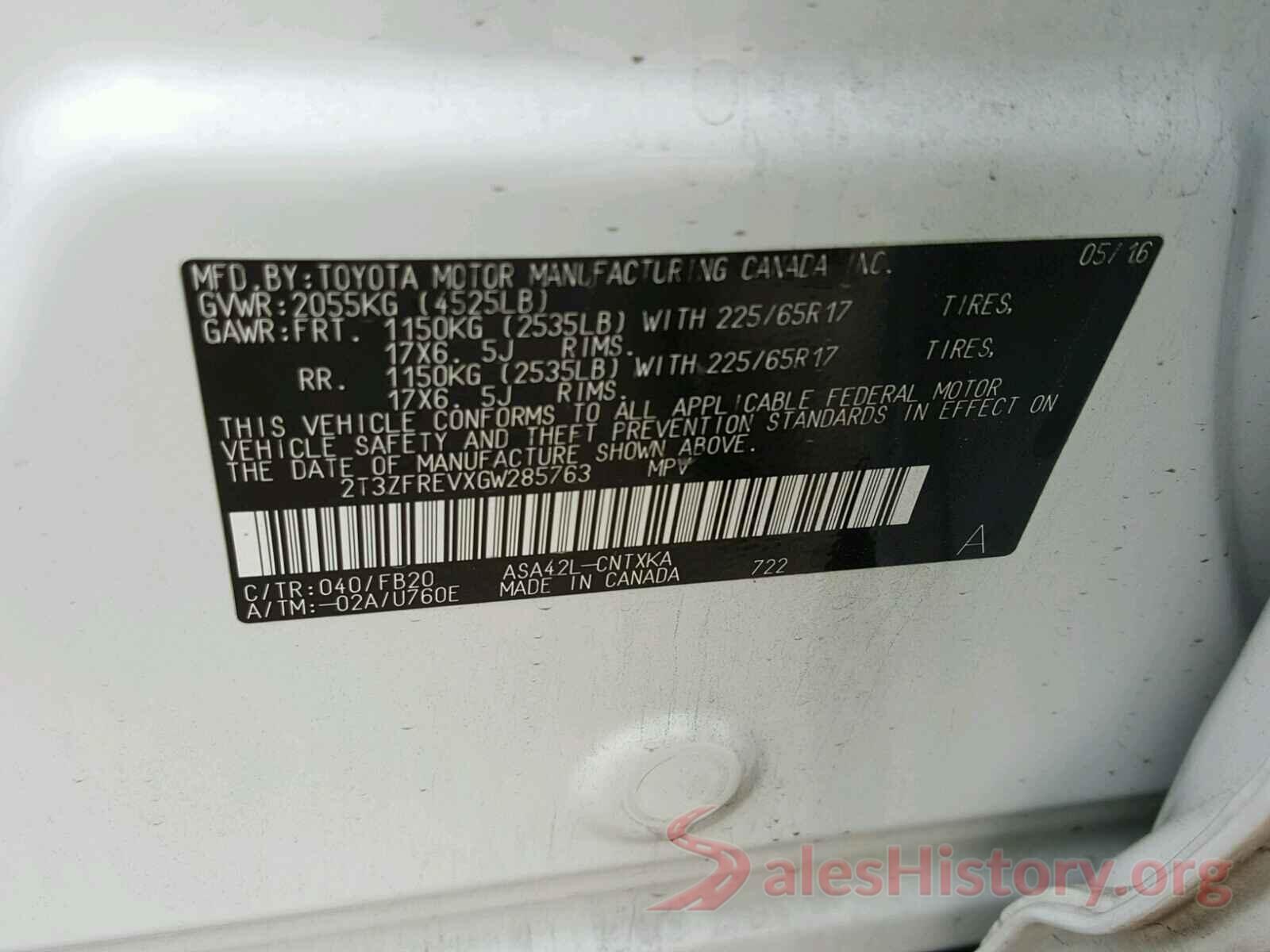 2T3ZFREVXGW285763 2016 TOYOTA RAV4 LE