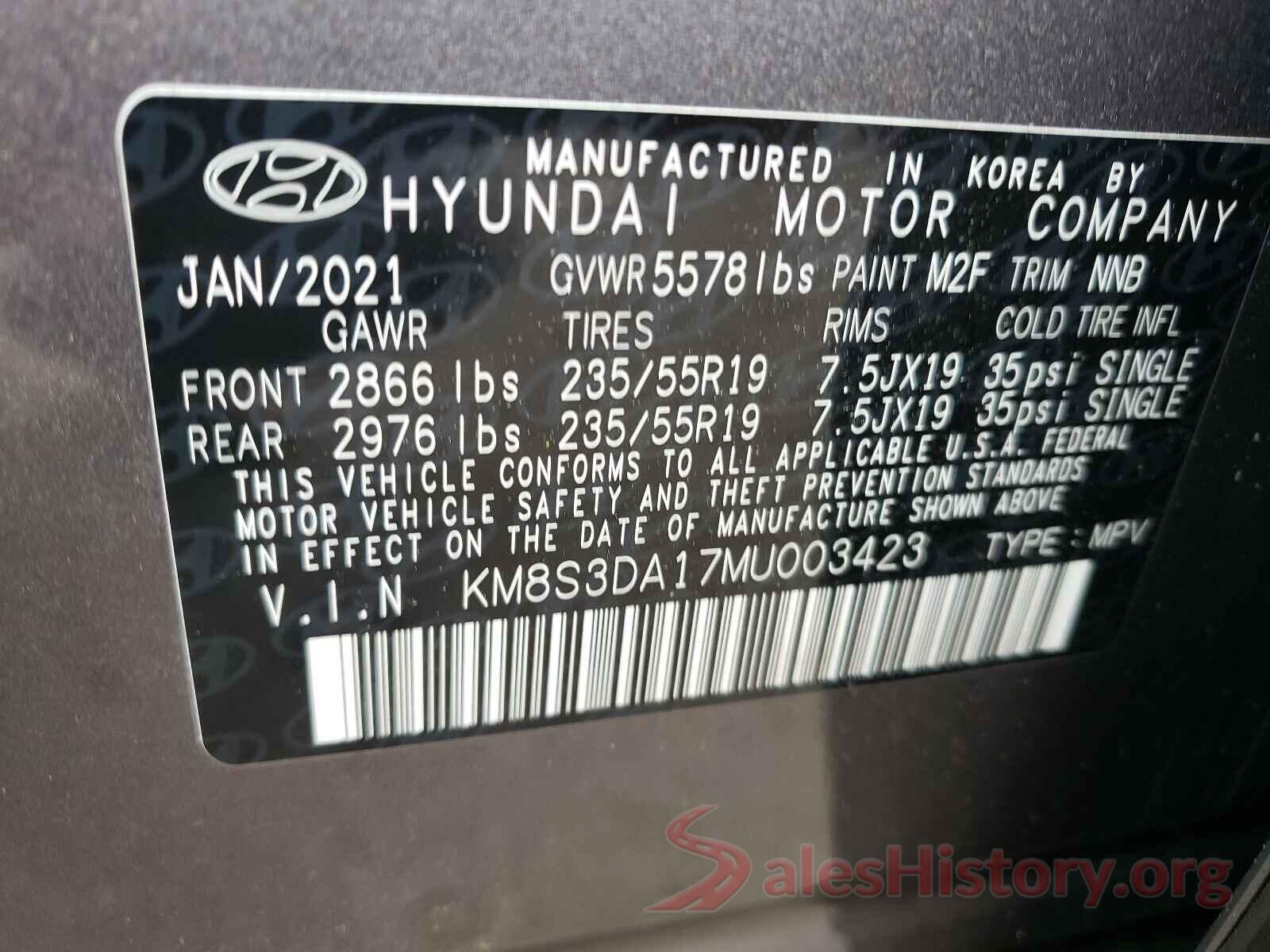 KM8S3DA17MU003423 2021 HYUNDAI SANTA FE