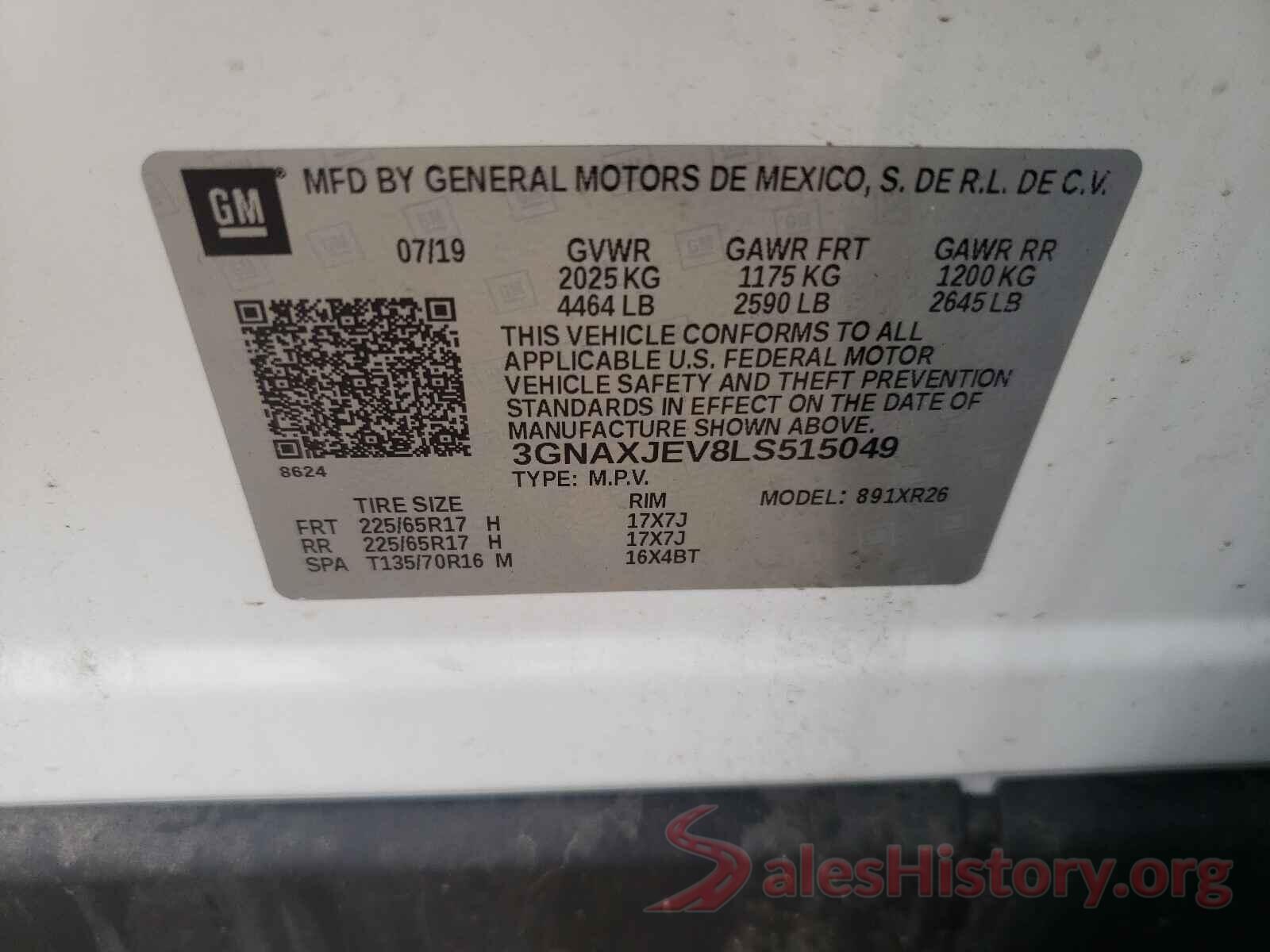 3GNAXJEV8LS515049 2020 CHEVROLET EQUINOX