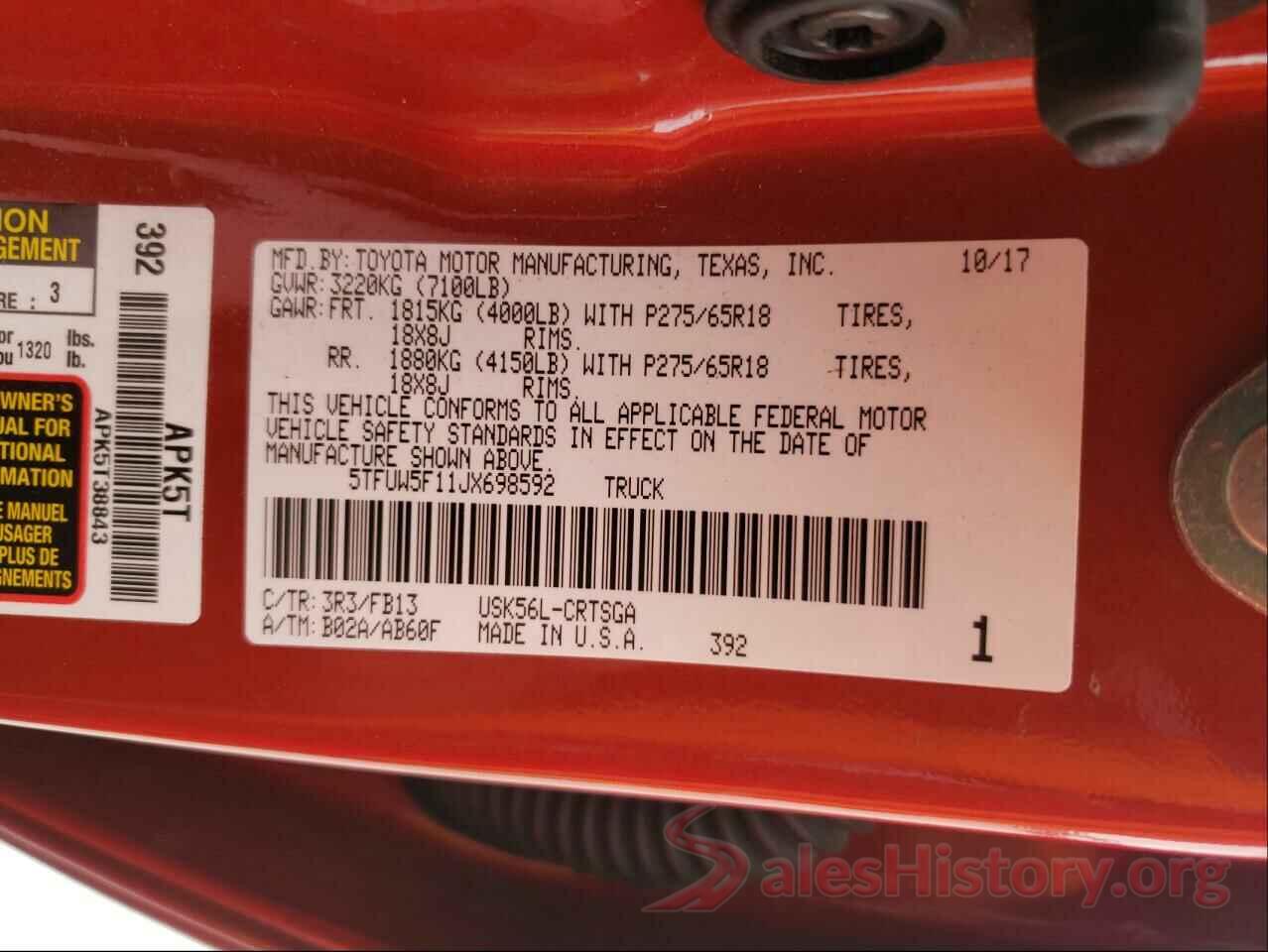 5TFUW5F11JX698592 2018 TOYOTA TUNDRA