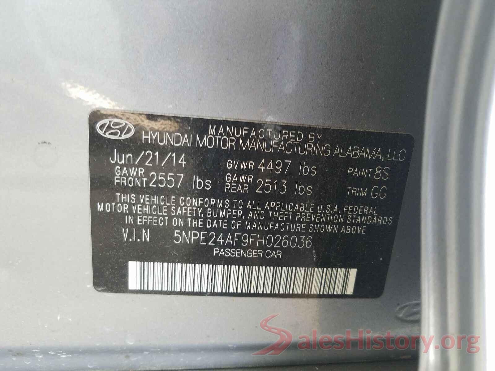 5NPE24AF9FH026036 2015 HYUNDAI SONATA