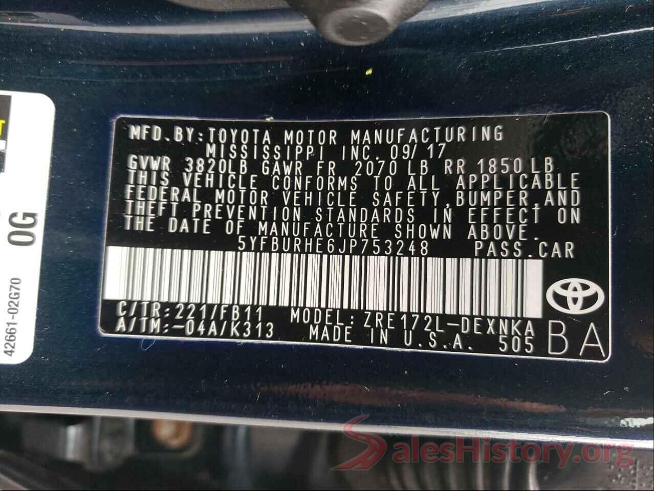 5YFBURHE6JP753248 2018 TOYOTA COROLLA