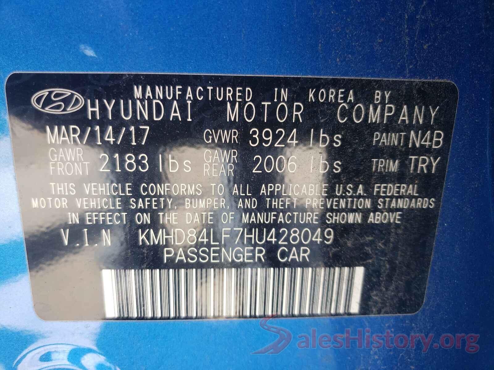 KMHD84LF7HU428049 2017 HYUNDAI ELANTRA