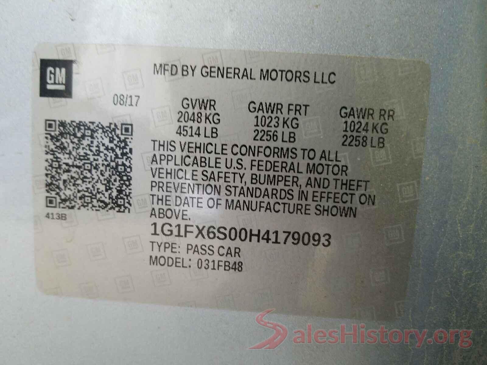 1G1FX6S00H4179093 2017 CHEVROLET BOLT