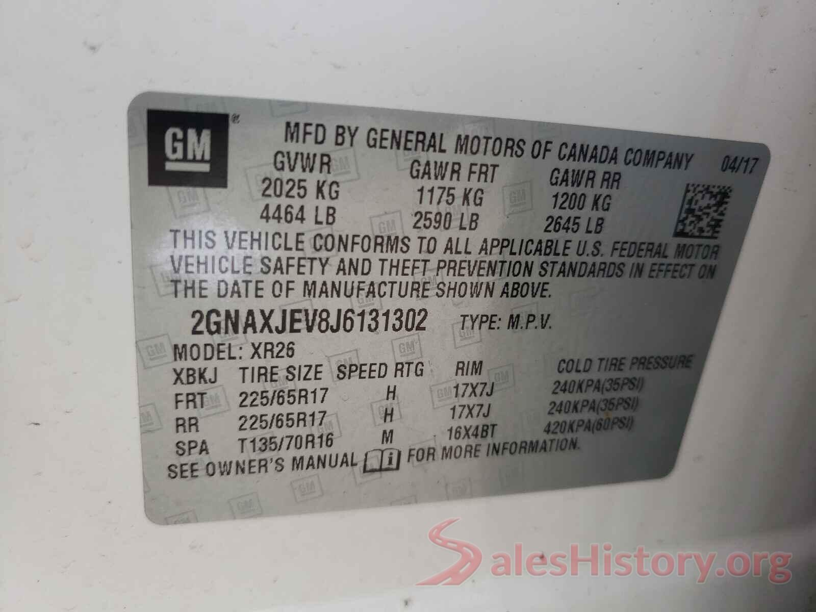 2GNAXJEV8J6131302 2018 CHEVROLET EQUINOX