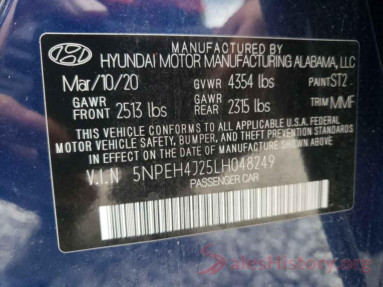 5NPEH4J25LH048249 2020 HYUNDAI SONATA