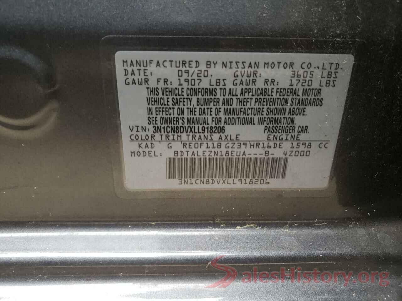 3N1CN8DVXLL918206 2020 NISSAN VERSA