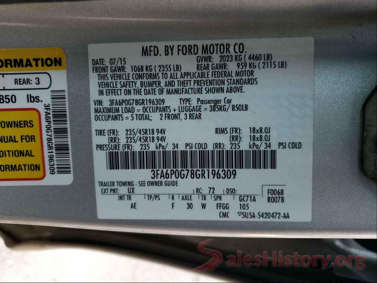 3FA6P0G78GR196309 2016 FORD FUSION