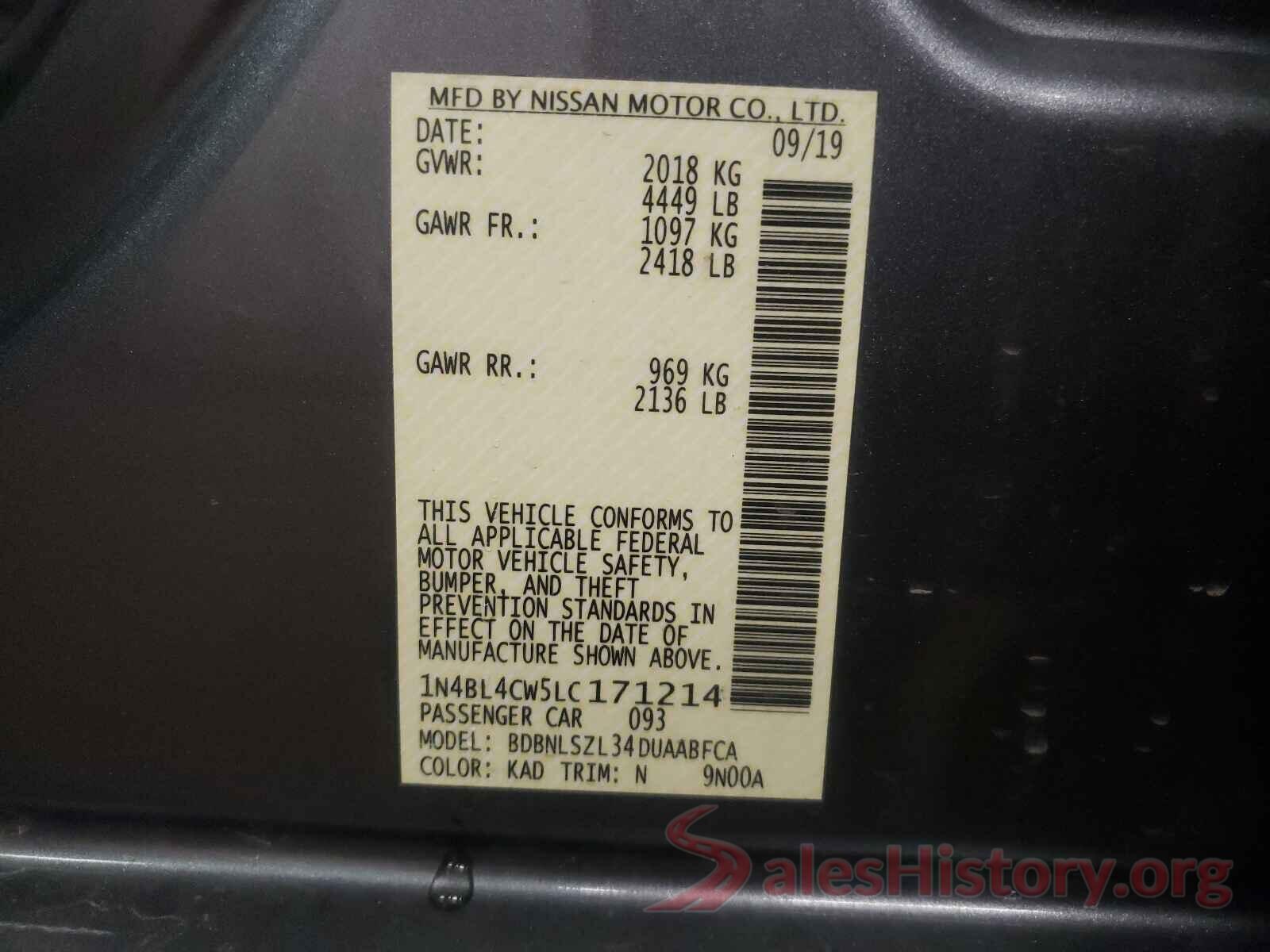 1N4BL4CW5LC171214 2020 NISSAN ALTIMA